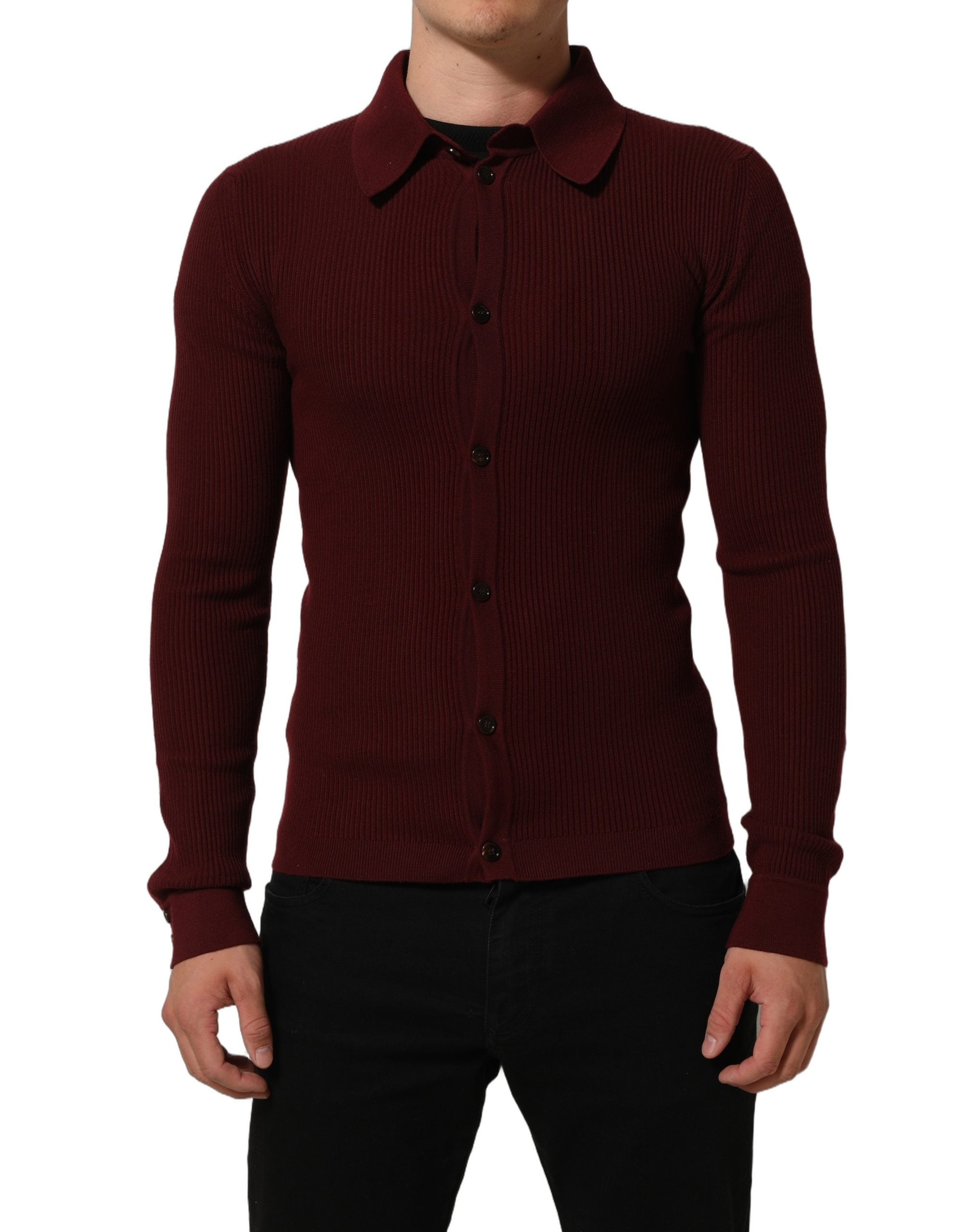 Dolce & Gabbana Burgunderfarbener Woll-Cardigan mit Knopfleiste-3