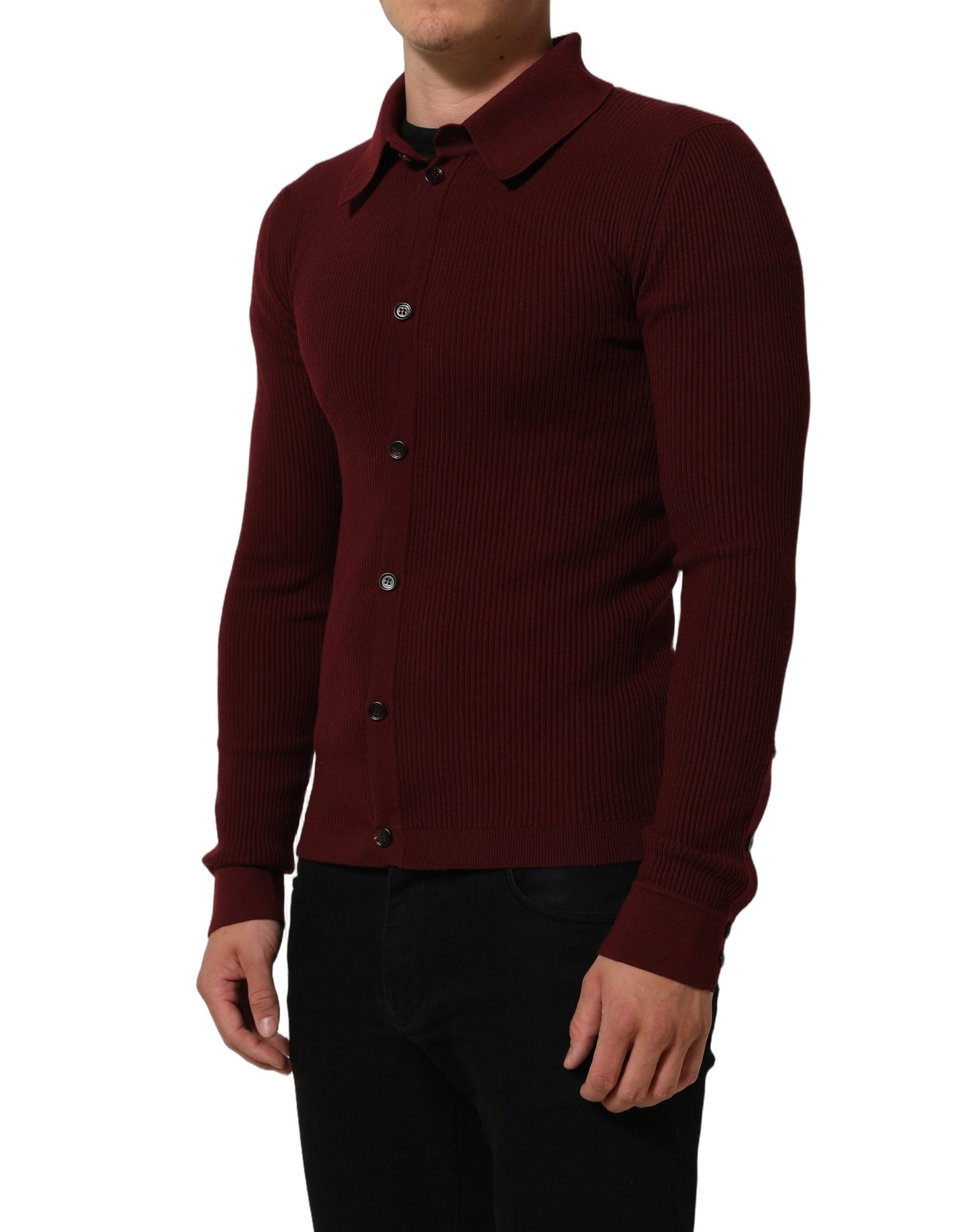 Dolce & Gabbana Burgunderfarbener Woll-Cardigan mit Knopfleiste-4