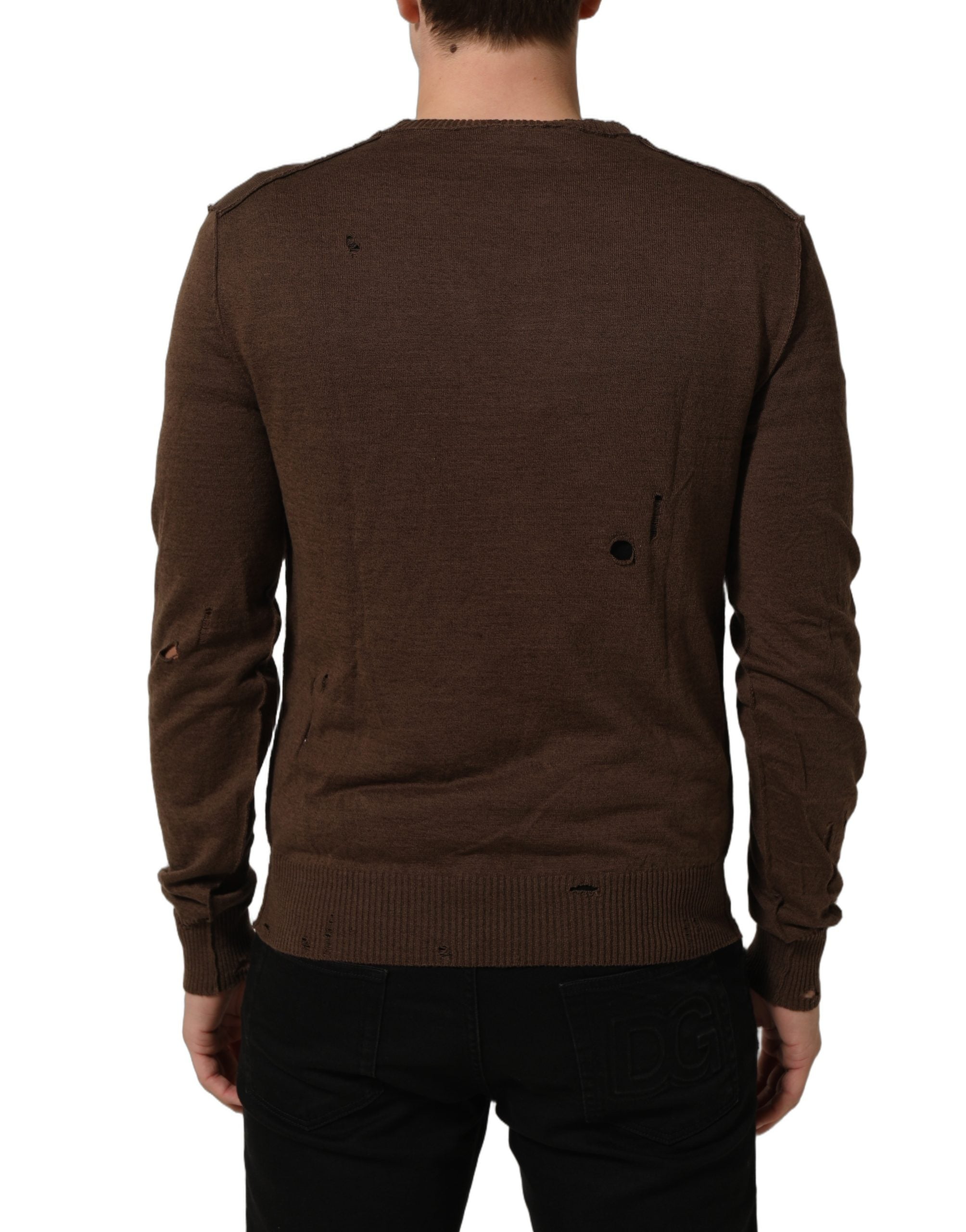 Dolce & Gabbana Brauner Pullover aus Leinen mit V-Ausschnitt und Knöpfen-5