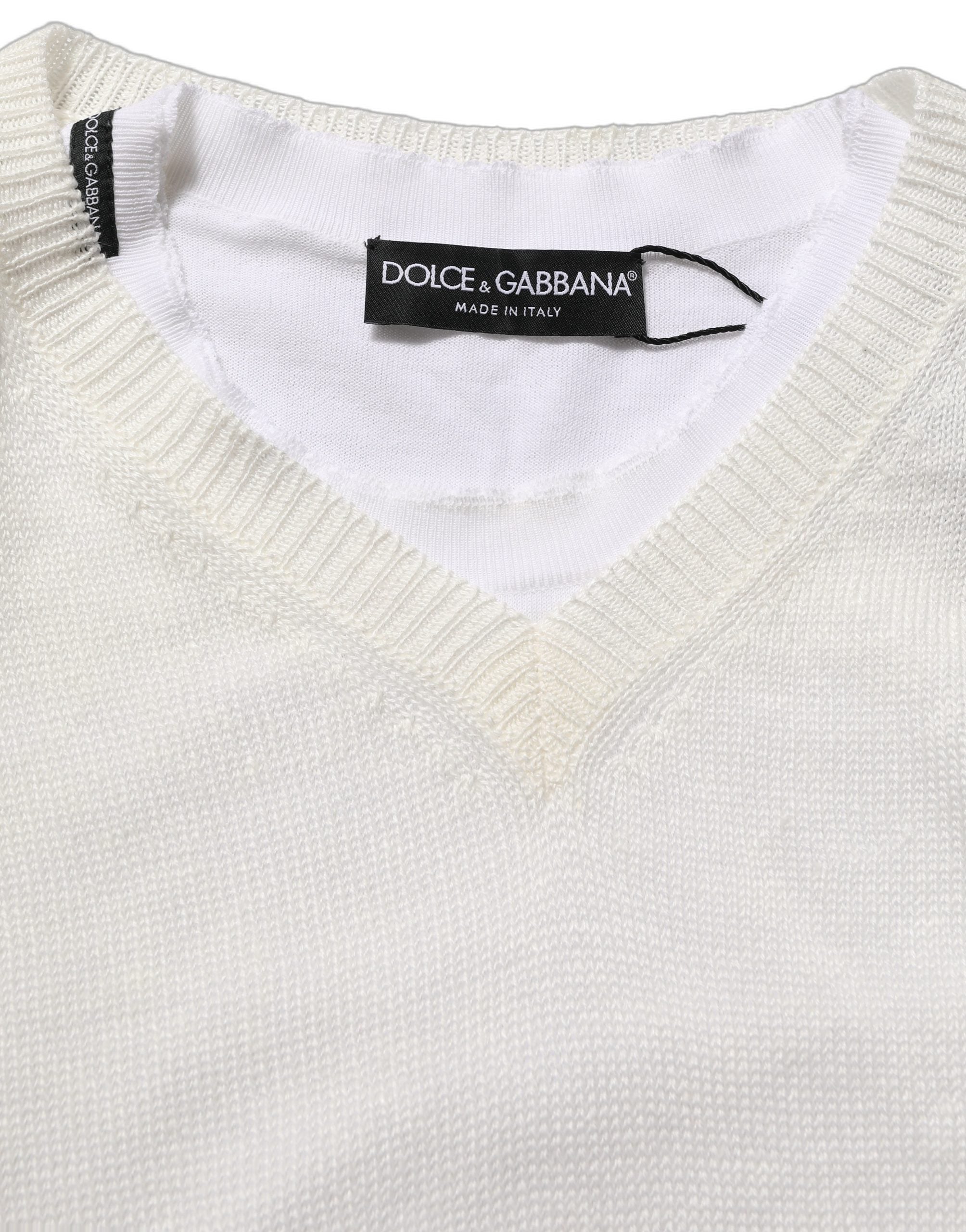 Dolce & Gabbana Weißer Leinen-Pullover mit Rundhalsausschnitt-1