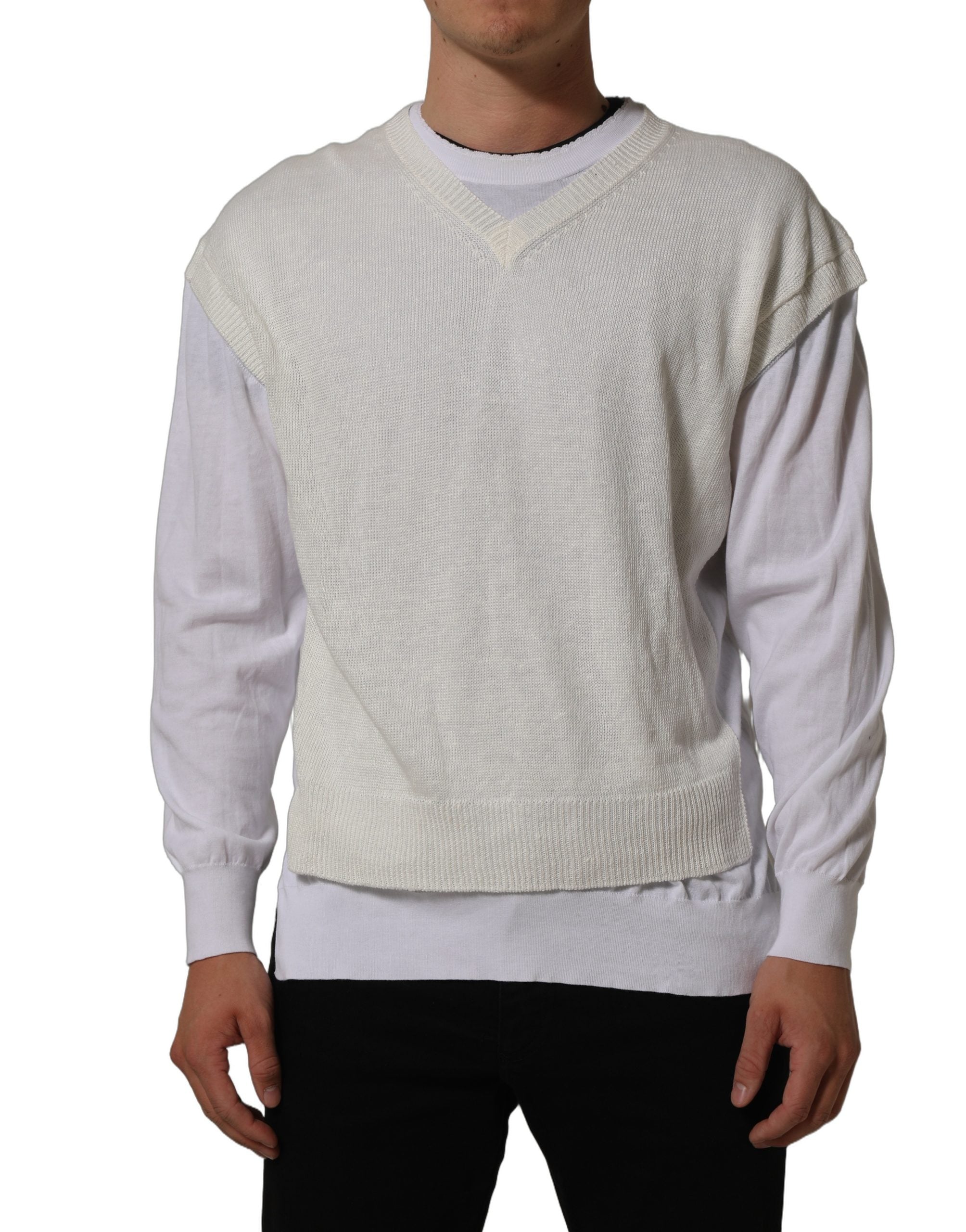 Dolce & Gabbana Weißer Leinen-Pullover mit Rundhalsausschnitt-3