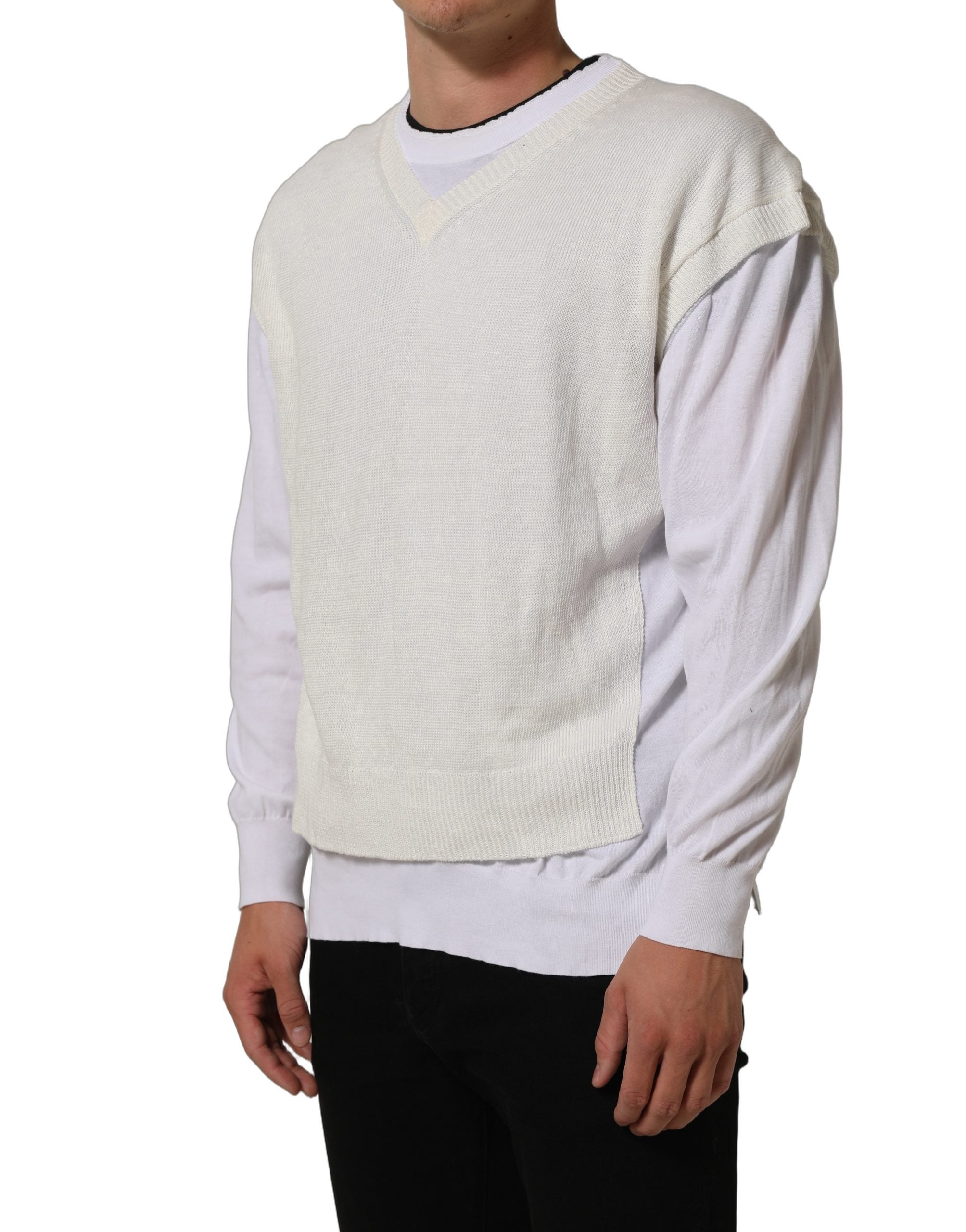 Dolce & Gabbana Weißer Leinen-Pullover mit Rundhalsausschnitt-4