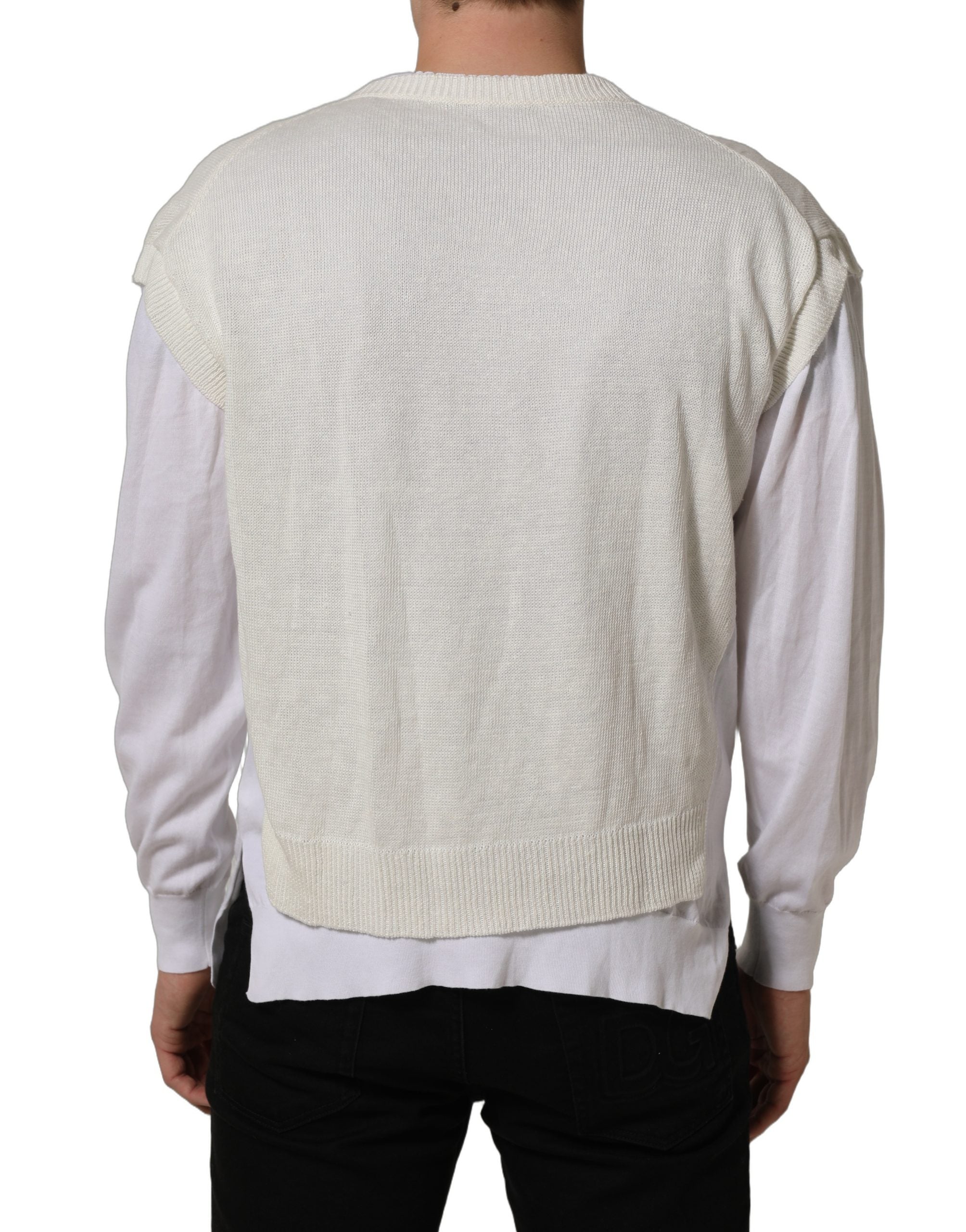 Dolce & Gabbana Weißer Leinen-Pullover mit Rundhalsausschnitt-5