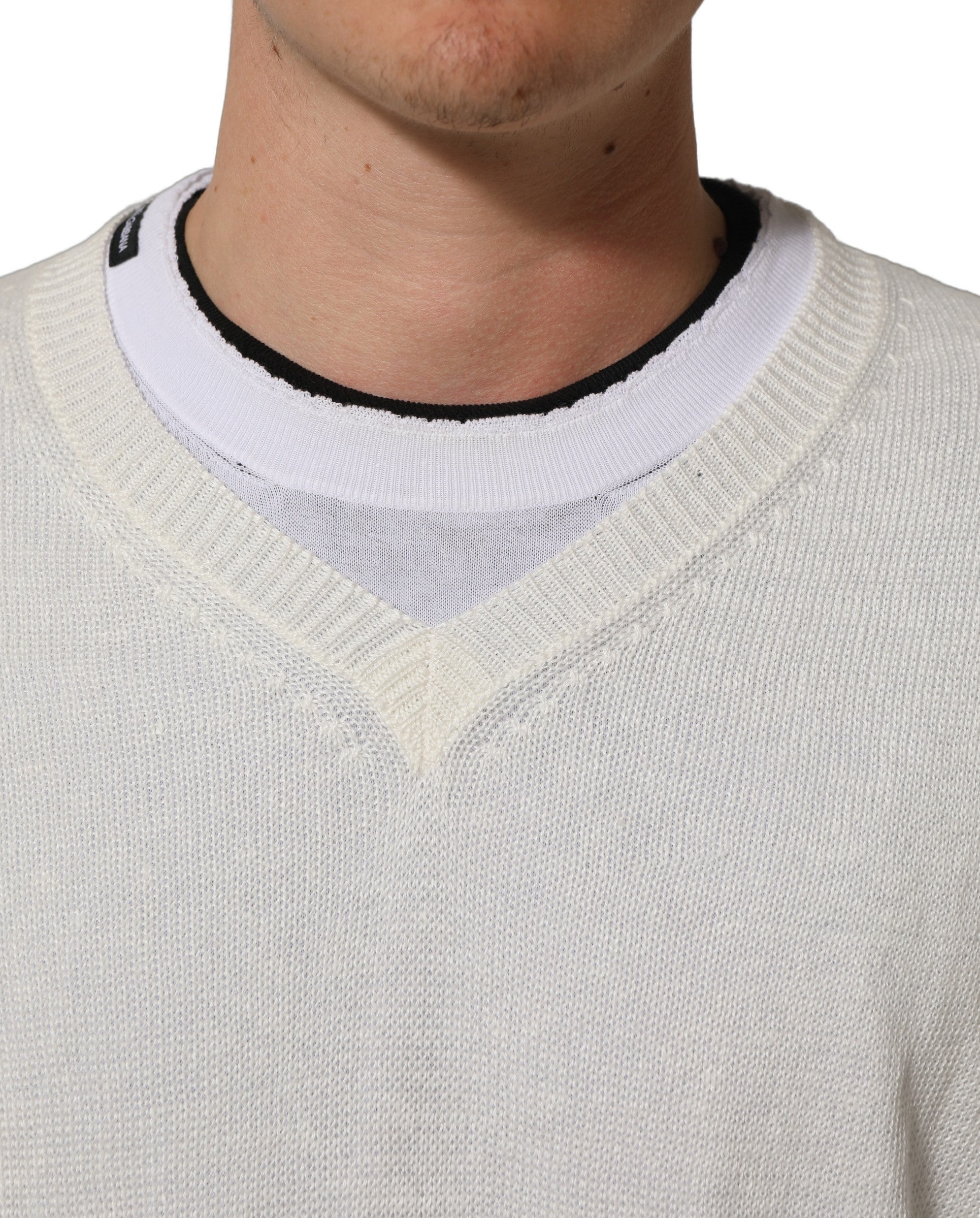 Dolce & Gabbana Weißer Leinen-Pullover mit Rundhalsausschnitt-6