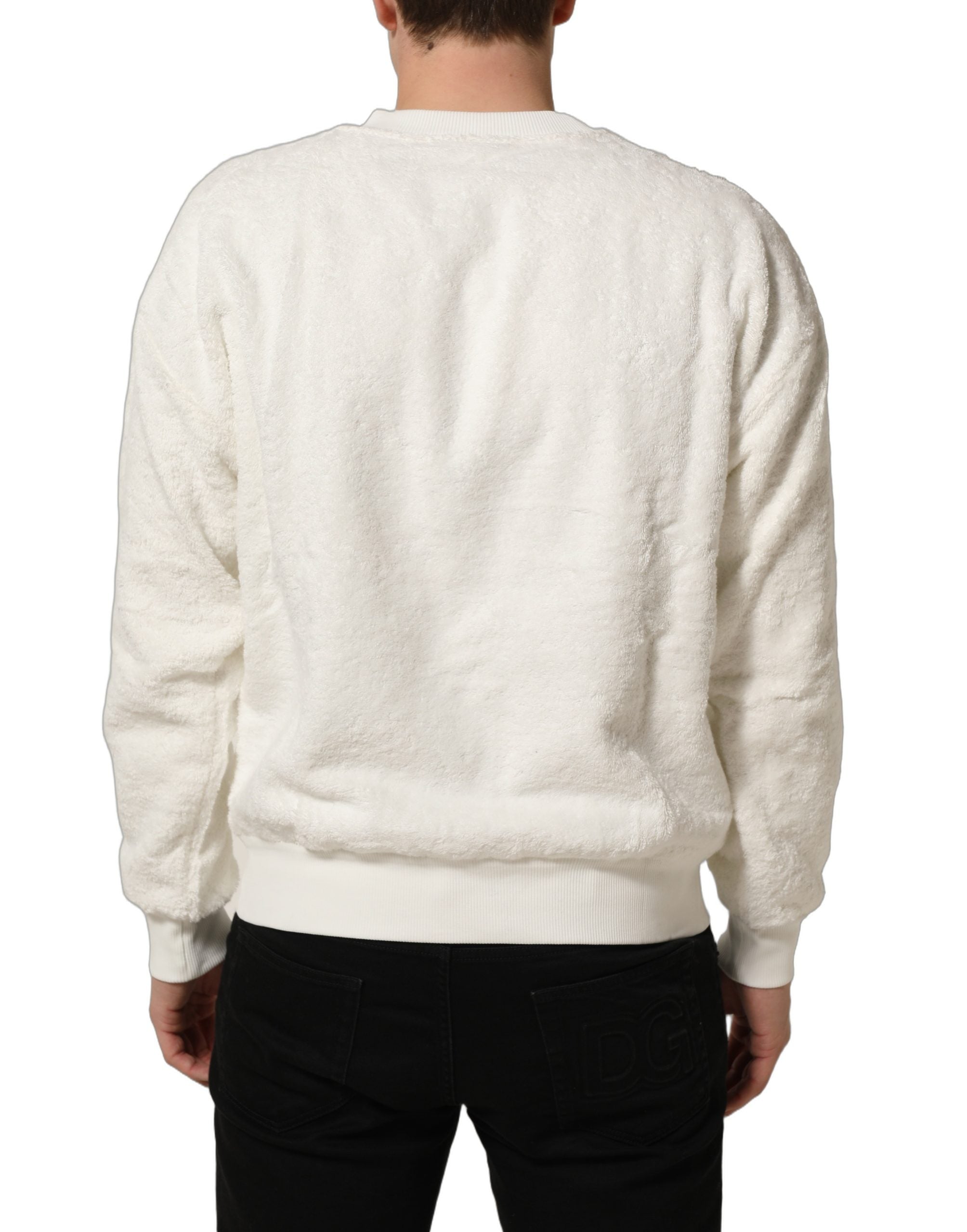 Dolce & Gabbana Weißes Sweatshirt mit Logo-Plakette und Rundhalsausschnitt-4