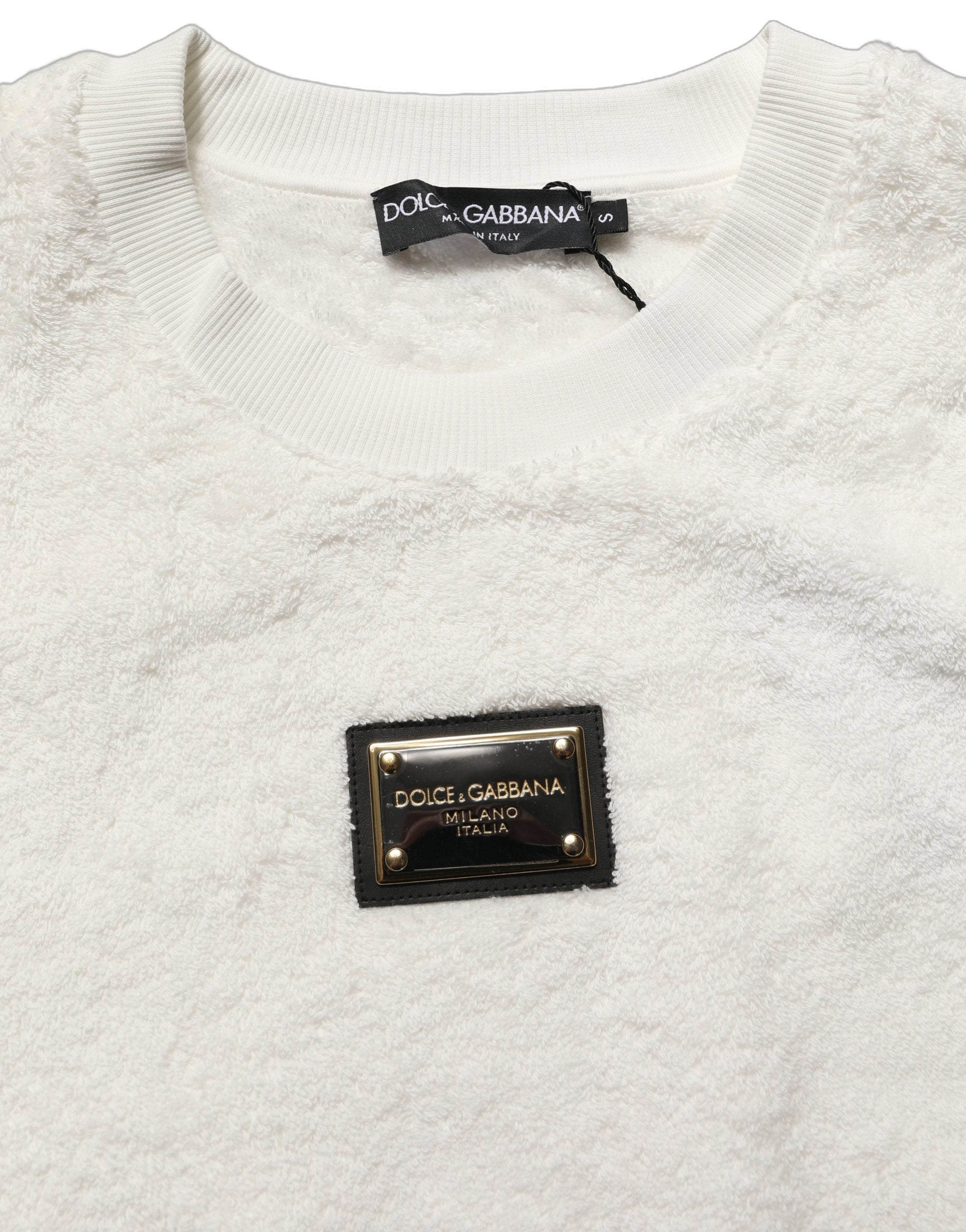 Dolce & Gabbana Weißes Sweatshirt mit Logo-Plakette und Rundhalsausschnitt-5