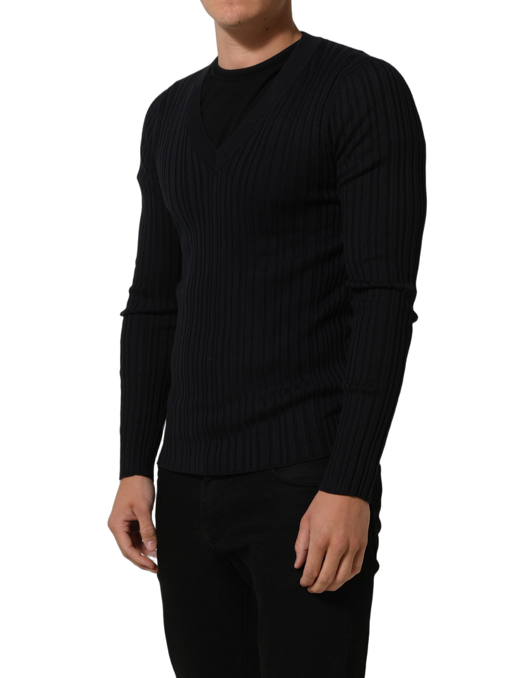 Dolce & Gabbana Schwarzer V-Ausschnitt Pullover aus Seidenmischung für Herren-5