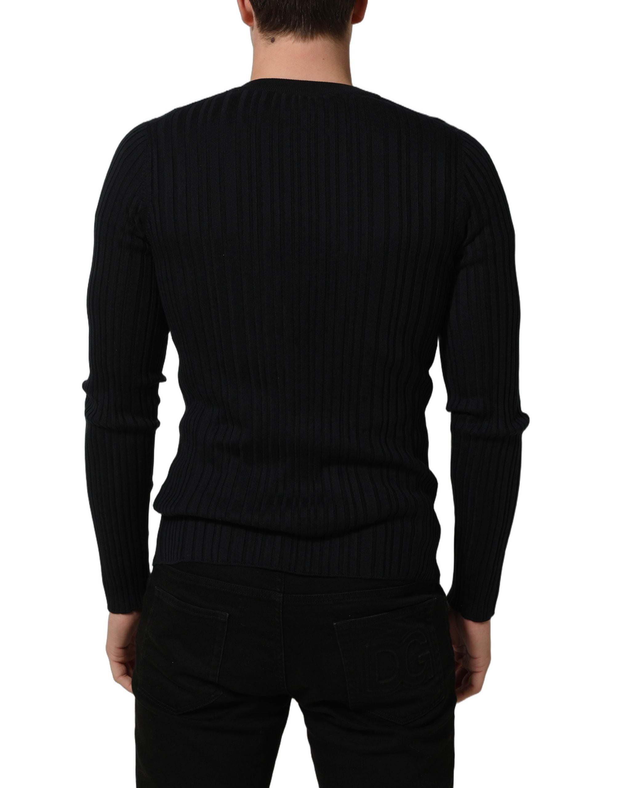 Dolce & Gabbana Schwarzer V-Ausschnitt Pullover aus Seidenmischung für Herren-6