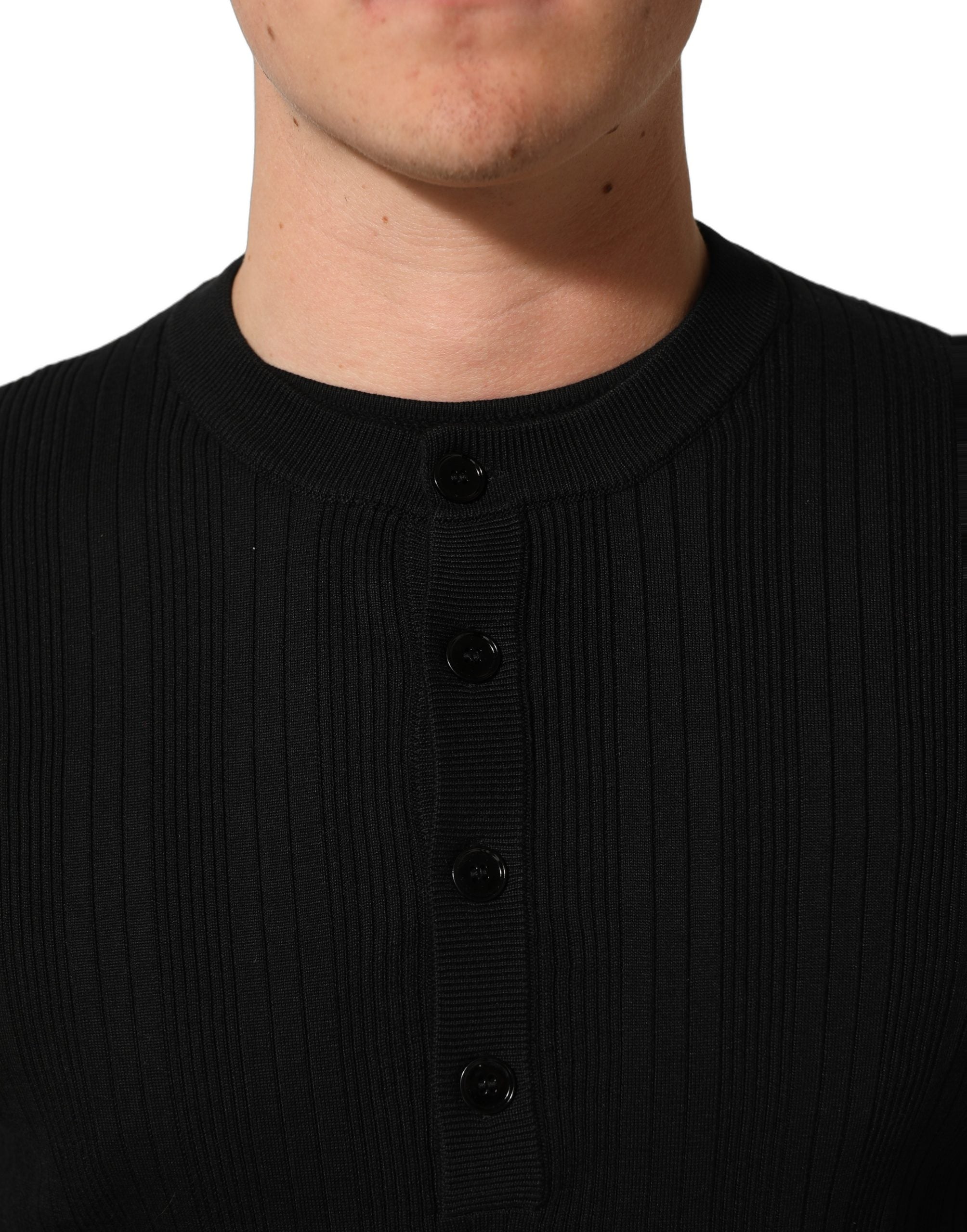 Dolce & Gabbana Schwarzer Henley-Pullover aus Seidenmischung für Herren-2