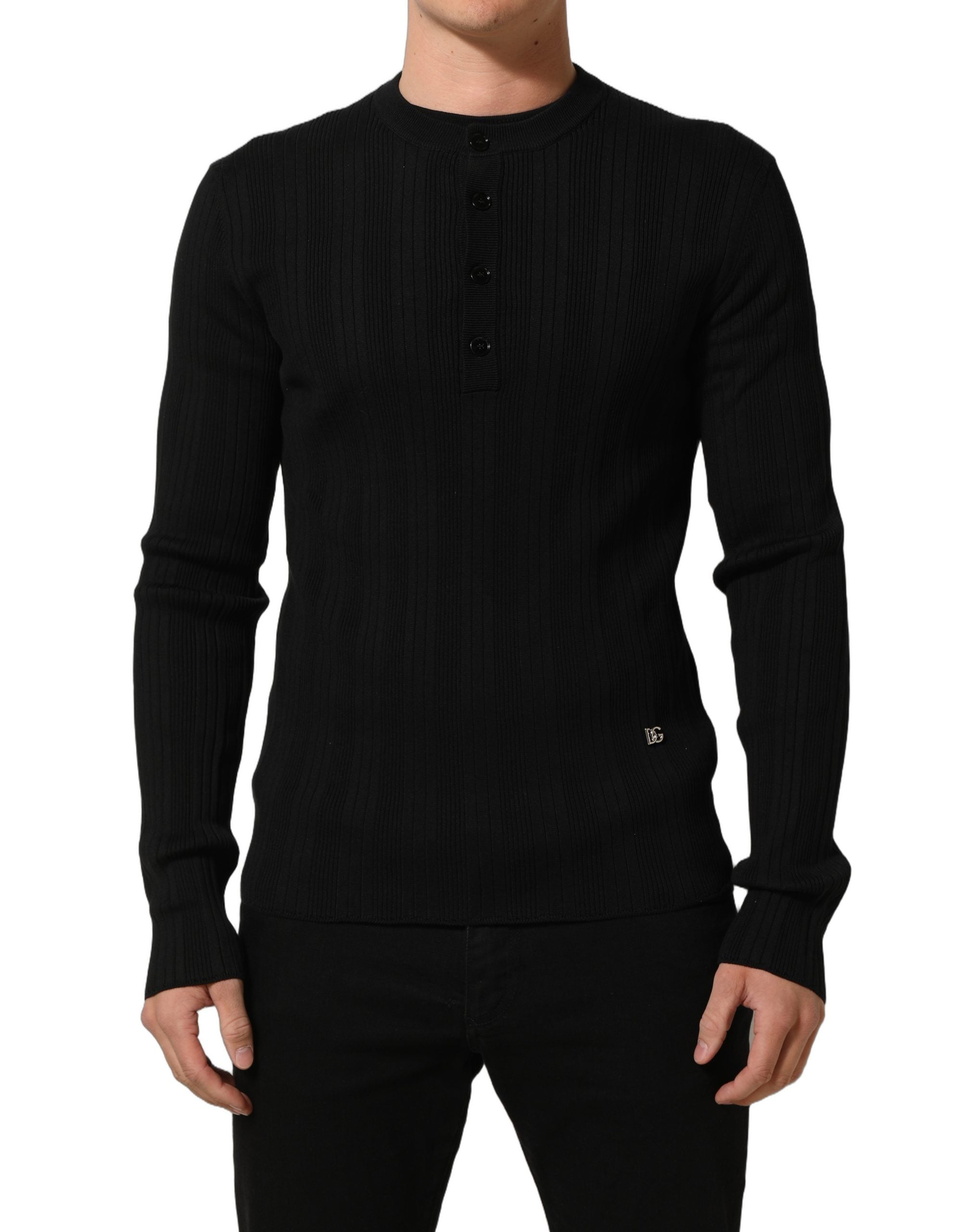 Dolce & Gabbana Schwarzer Henley-Pullover aus Seidenmischung für Herren-3