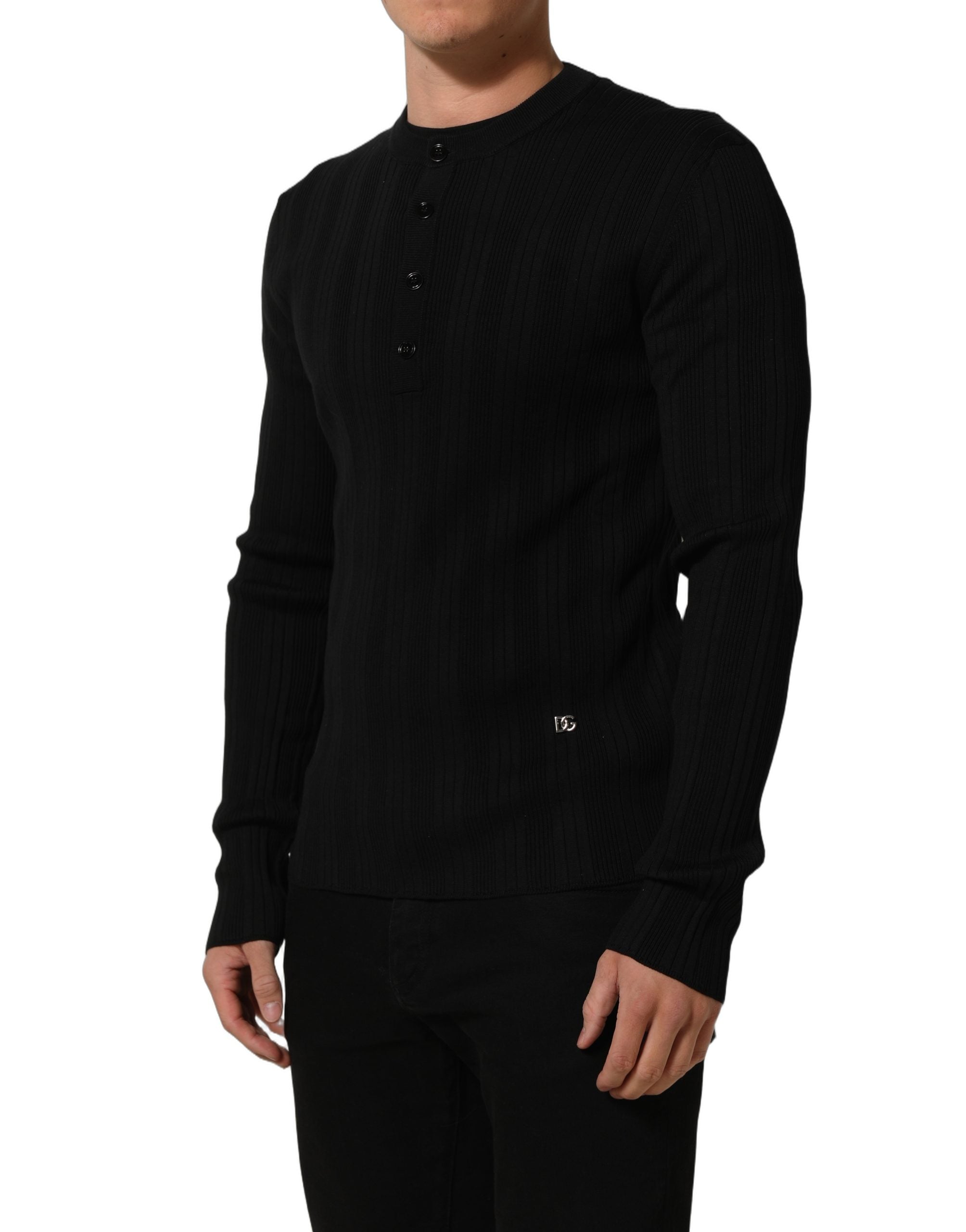 Dolce & Gabbana Schwarzer Henley-Pullover aus Seidenmischung für Herren-5