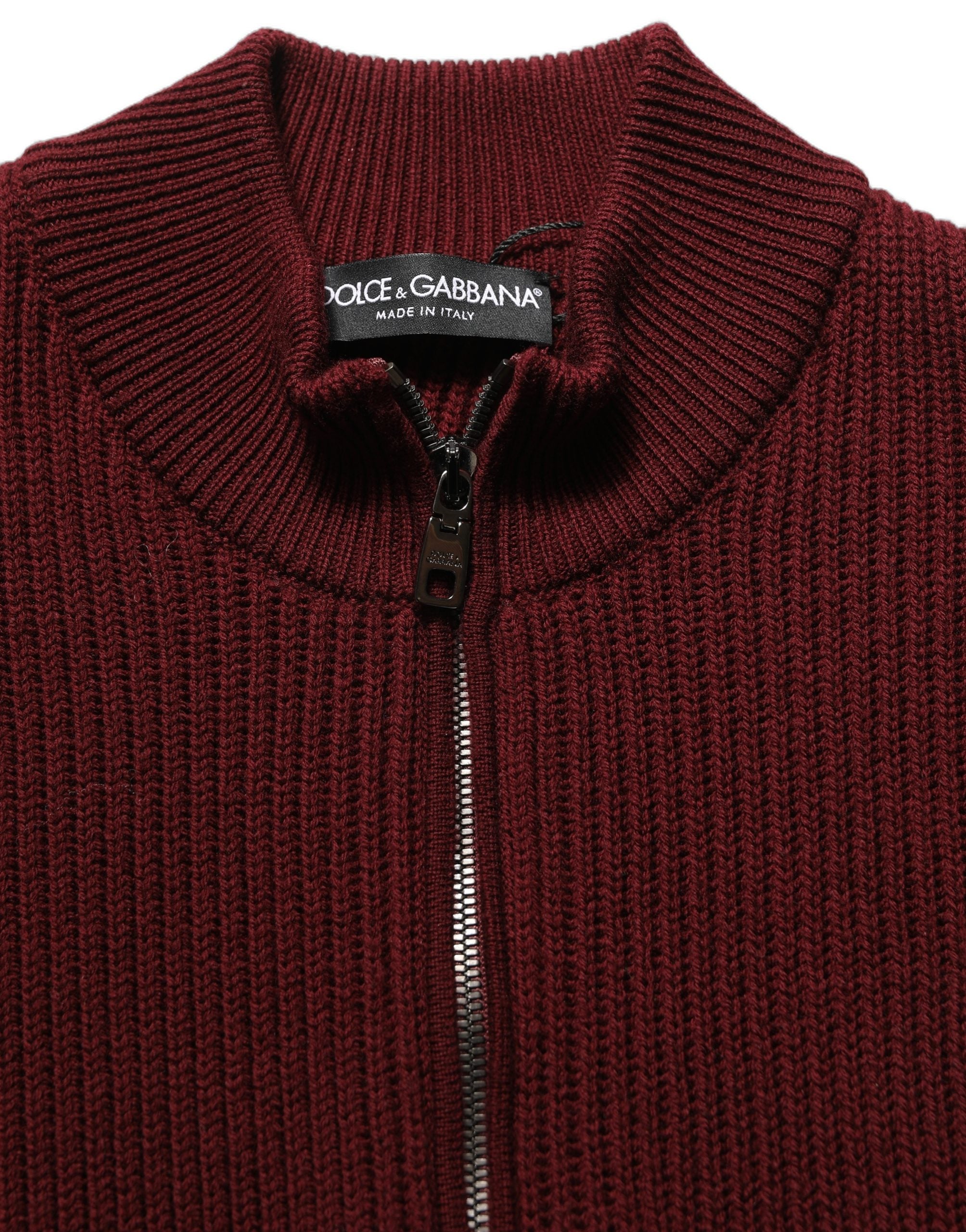 Dolce & Gabbana Burgunderfarbener Wollpullover mit halblangem Reißverschluss für Herren-2