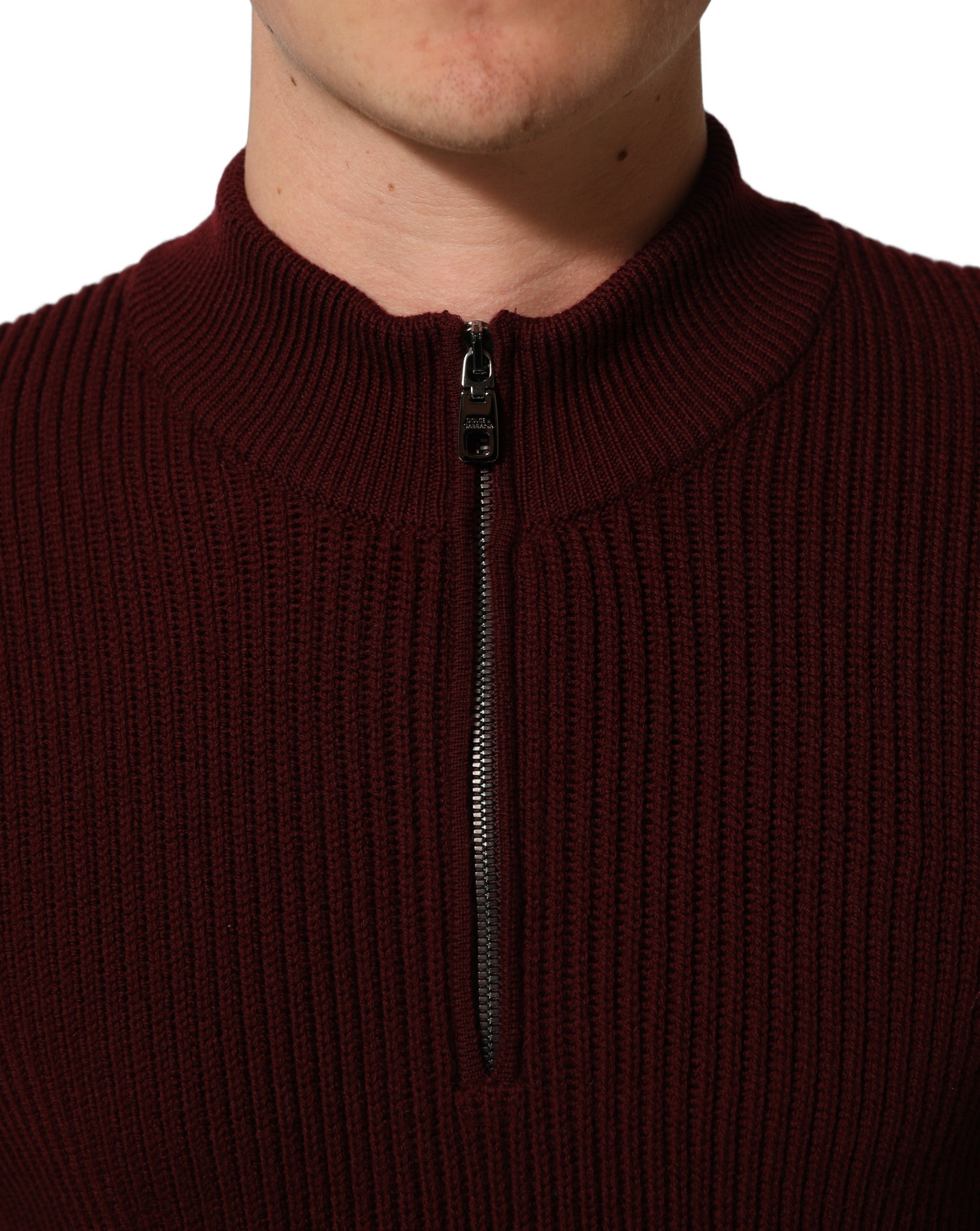 Dolce & Gabbana Burgunderfarbener Wollpullover mit halblangem Reißverschluss für Herren-4