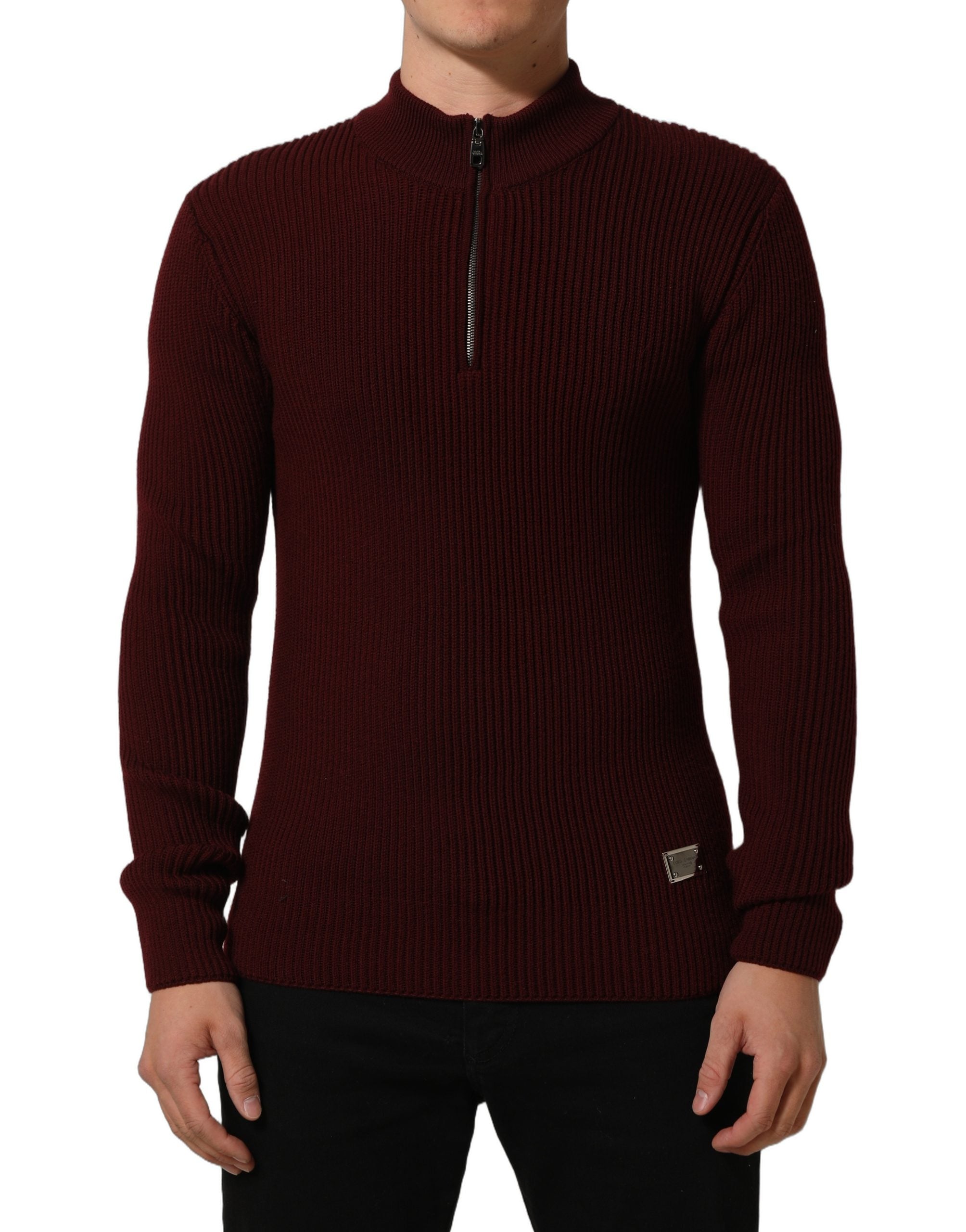 Dolce & Gabbana Burgunderfarbener Wollpullover mit halblangem Reißverschluss für Herren-6
