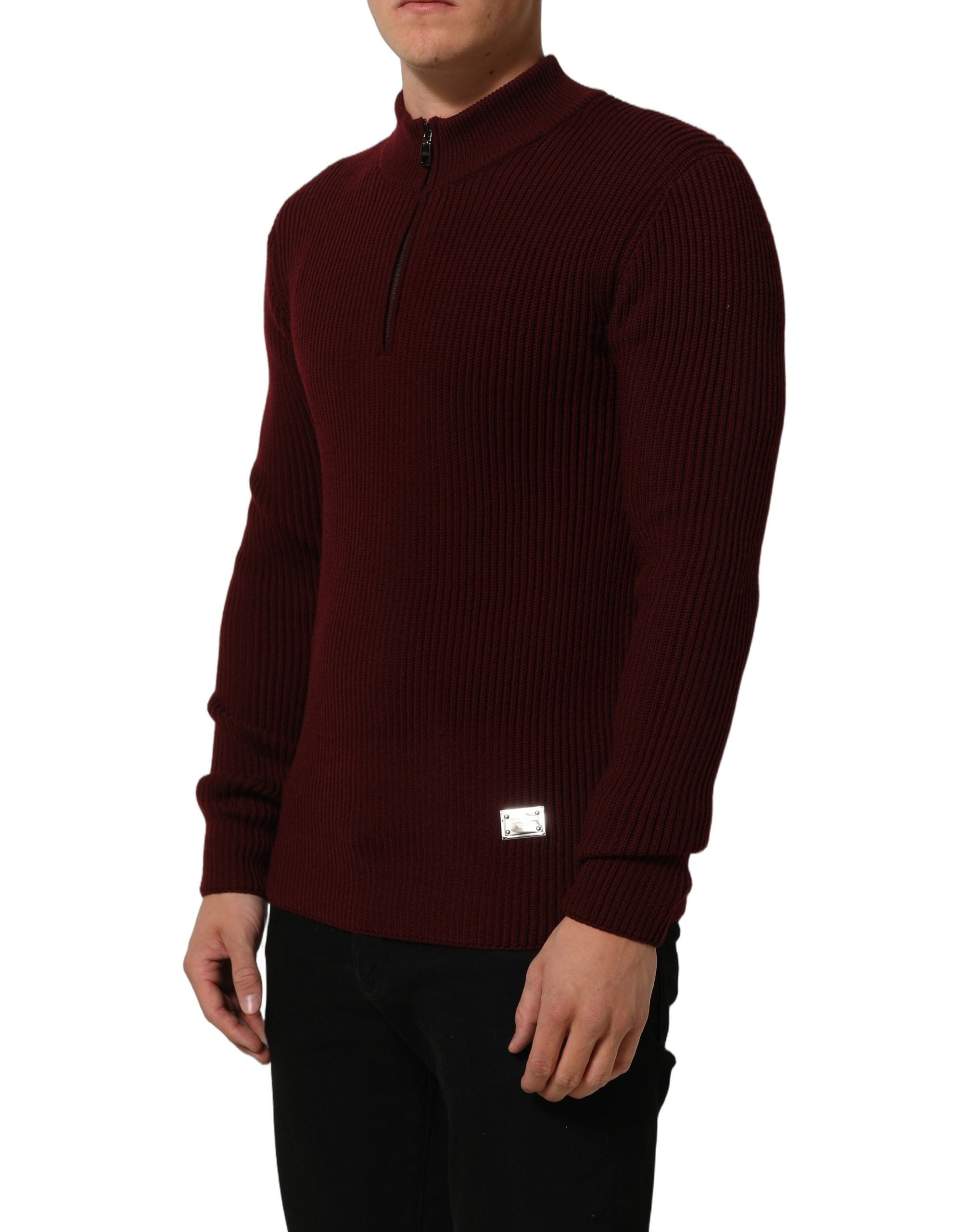 Dolce & Gabbana Burgunderfarbener Wollpullover mit halblangem Reißverschluss für Herren-7