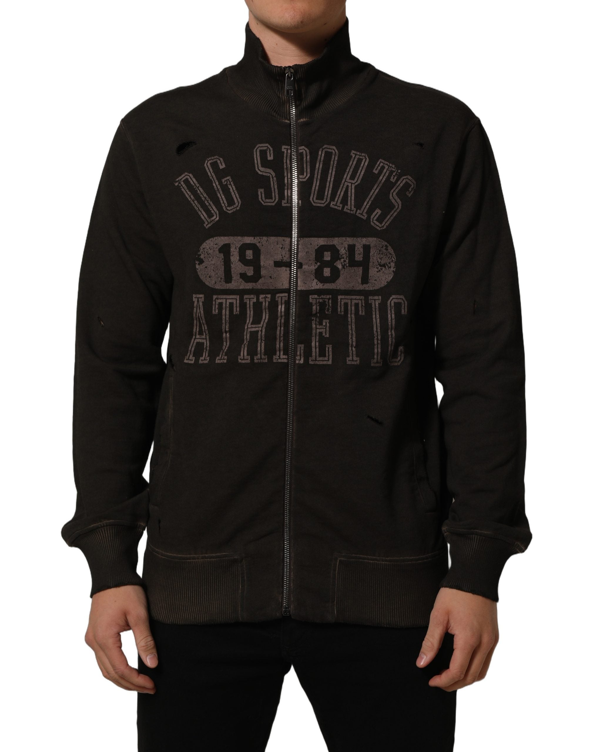 Dolce & Gabbana Brauner Logo-Print Sweatshirt mit durchgehendem Reißverschluss-2