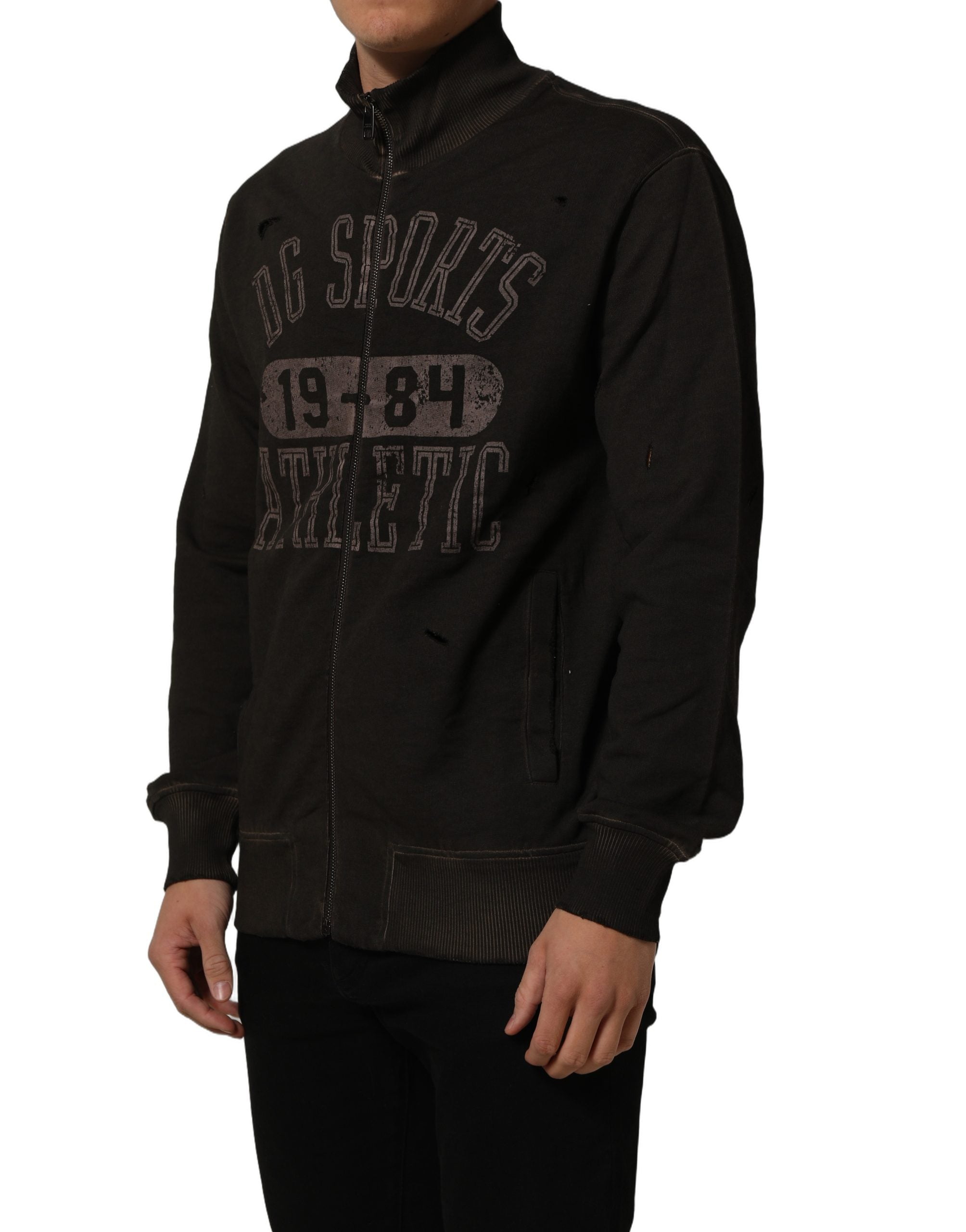 Dolce & Gabbana Brauner Logo-Print Sweatshirt mit durchgehendem Reißverschluss-3