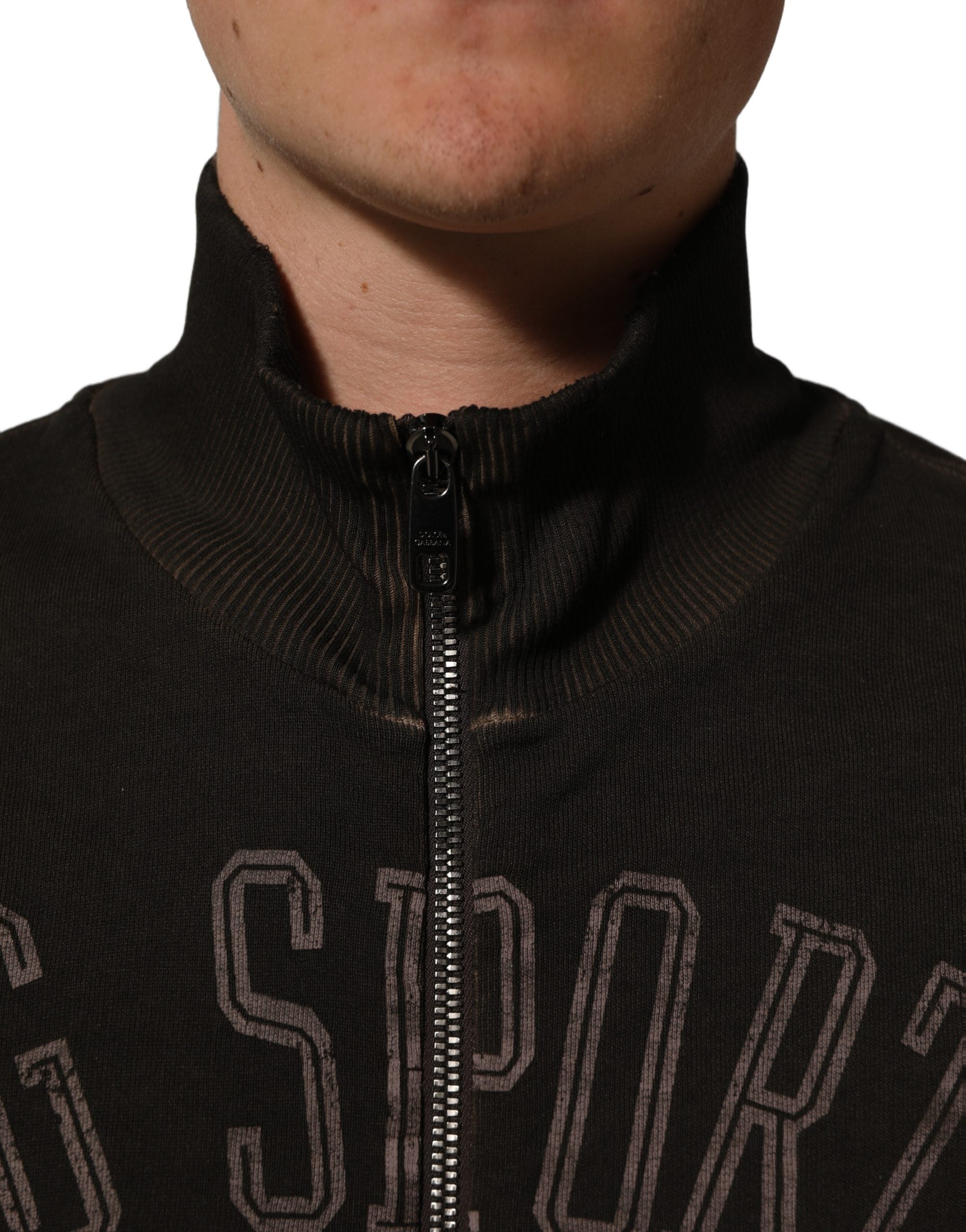 Dolce & Gabbana Brauner Logo-Print Sweatshirt mit durchgehendem Reißverschluss-5