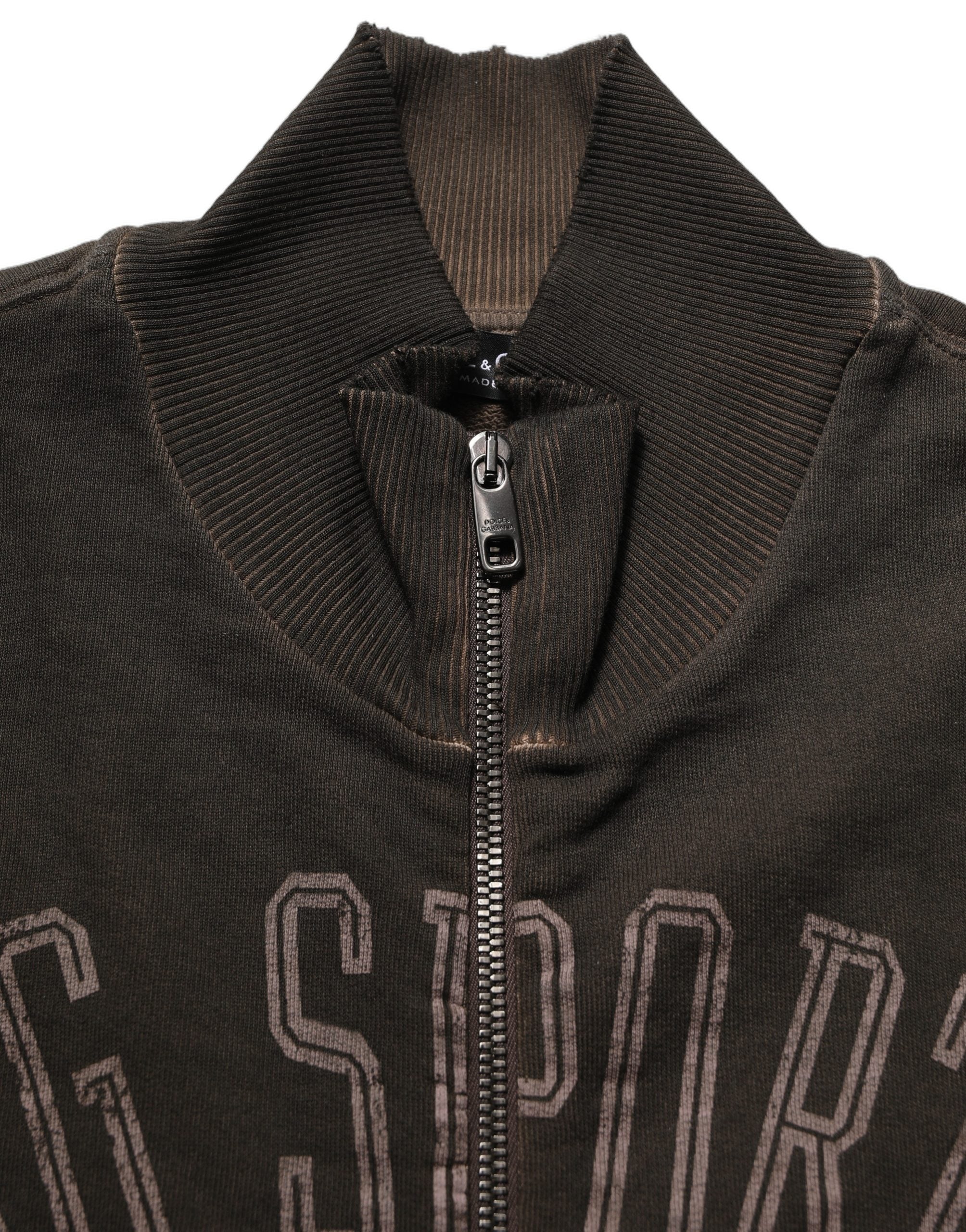 Dolce & Gabbana Brauner Logo-Print Sweatshirt mit durchgehendem Reißverschluss-6
