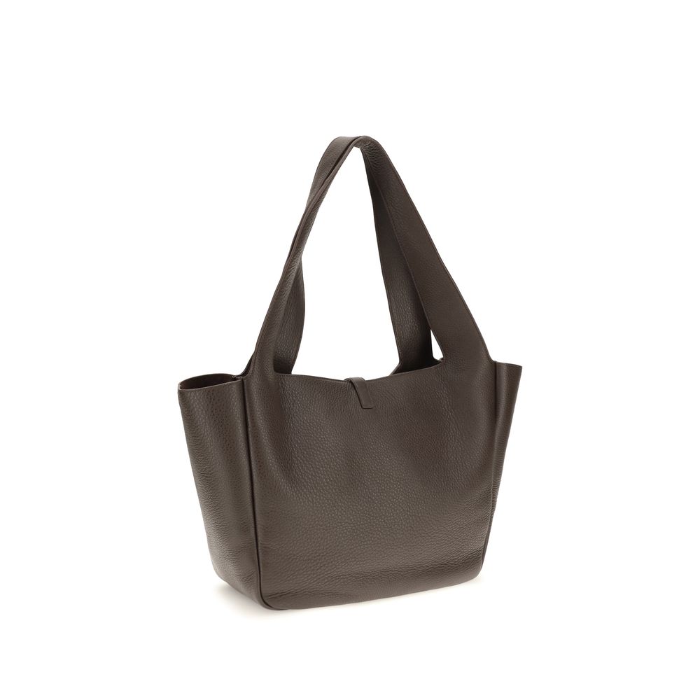 Saint Laurent Braune Kalbsleder Bos Taurus Schultertasche-3