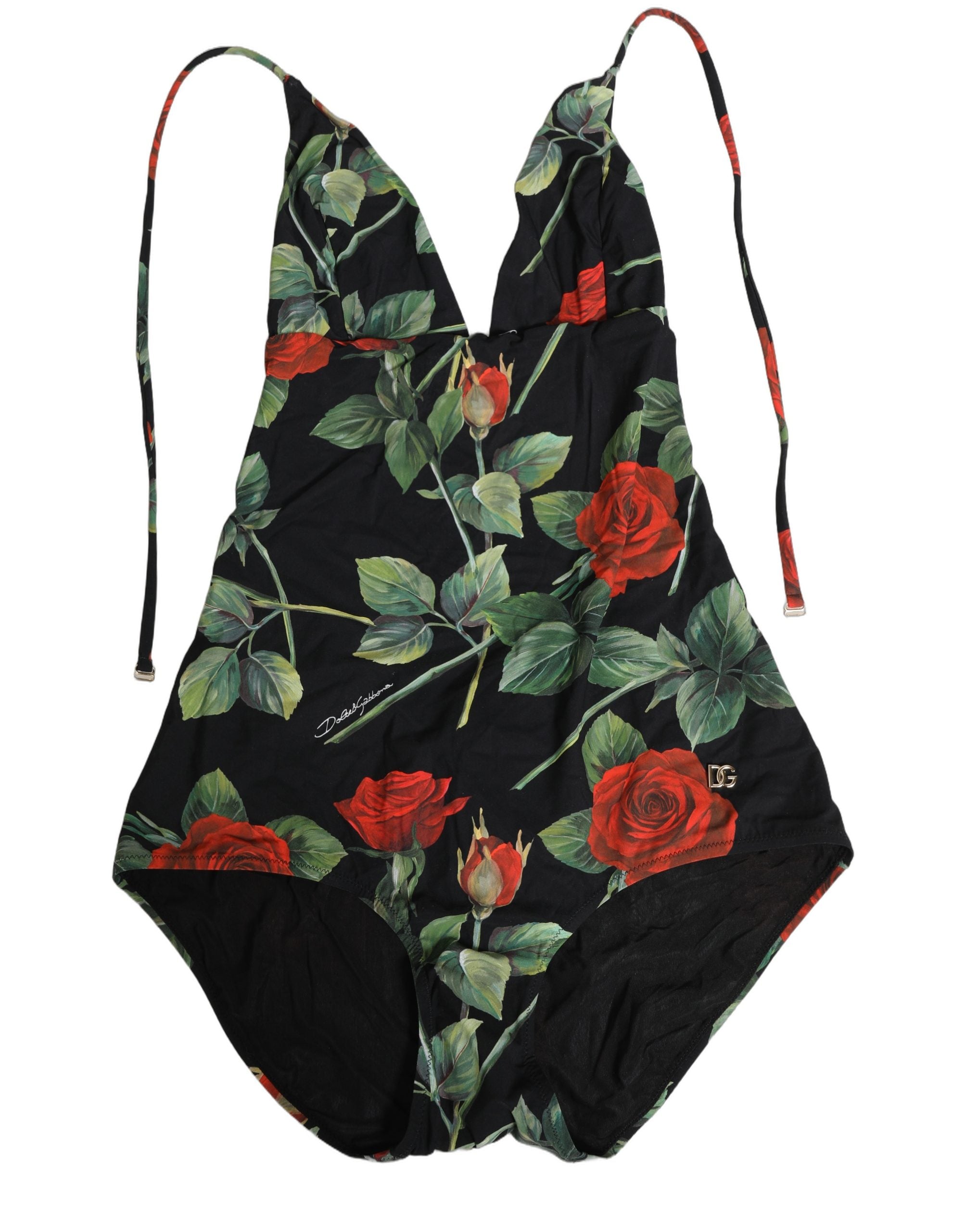 Dolce & Gabbana Badeanzug mit schwarzem Rosenprint-3