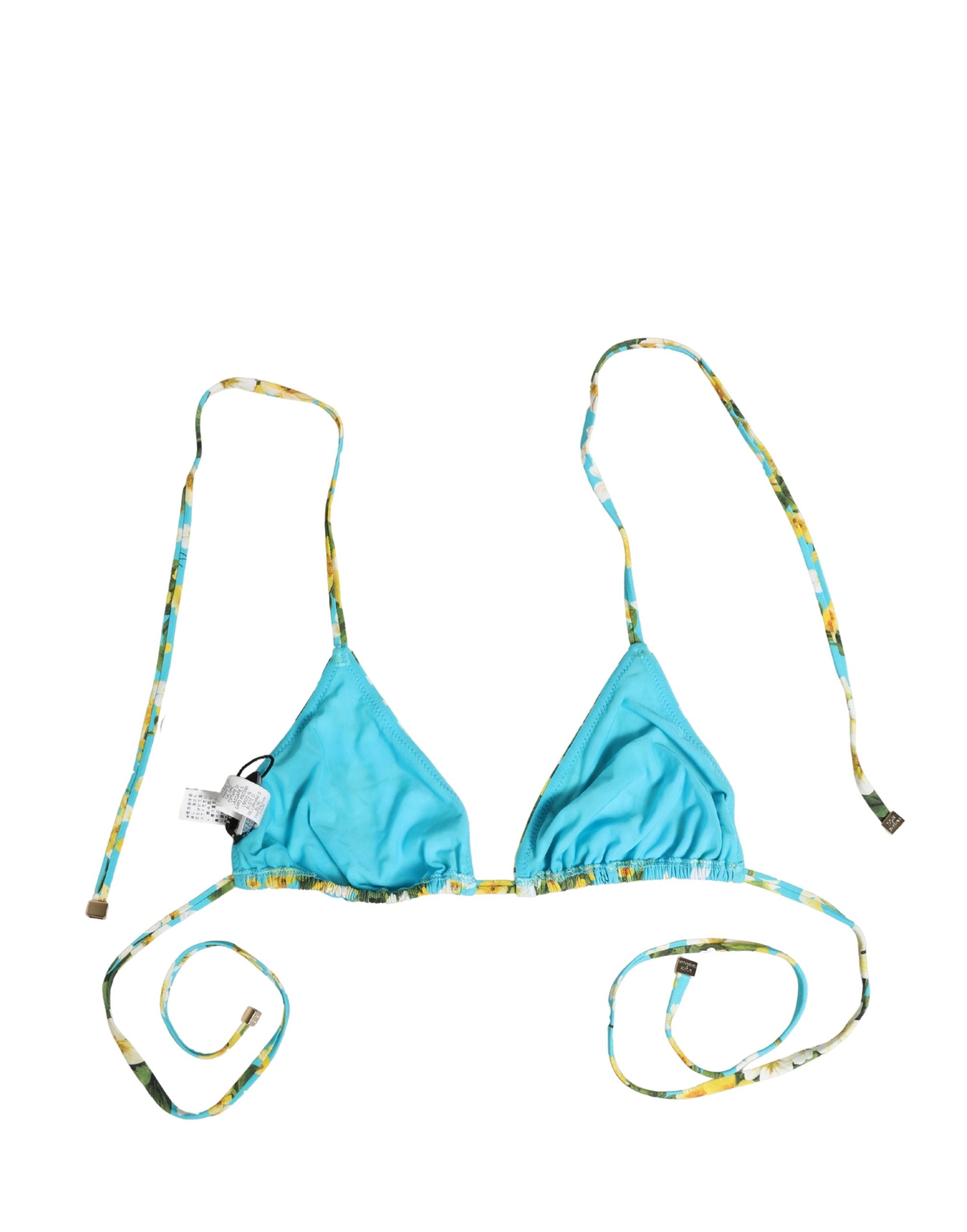 Dolce & Gabbana Bikini-Oberteil aus Nylon mit blauem Blumenprint und Neckholder-1