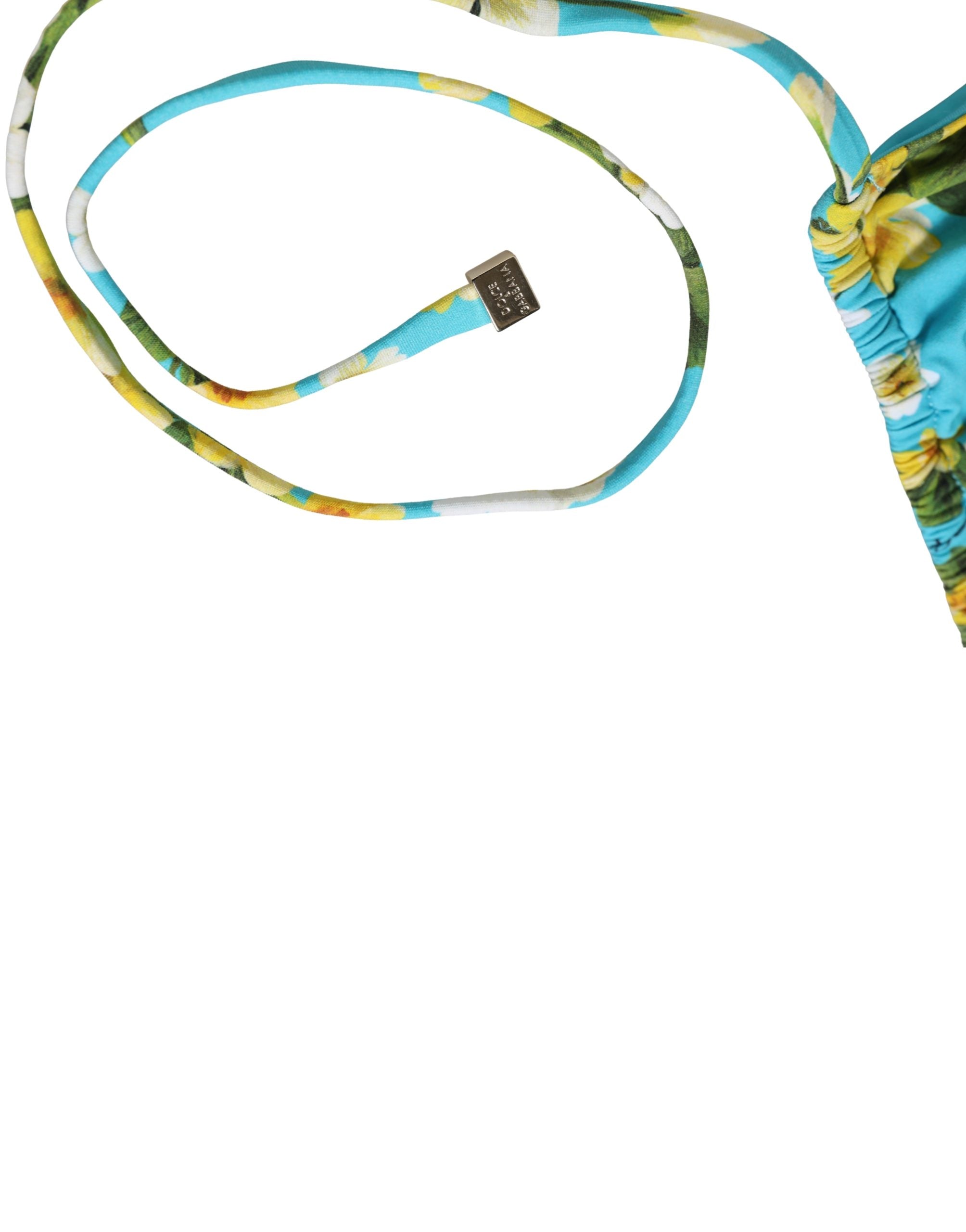 Dolce & Gabbana Bikini-Oberteil aus Nylon mit blauem Blumenprint und Neckholder-5