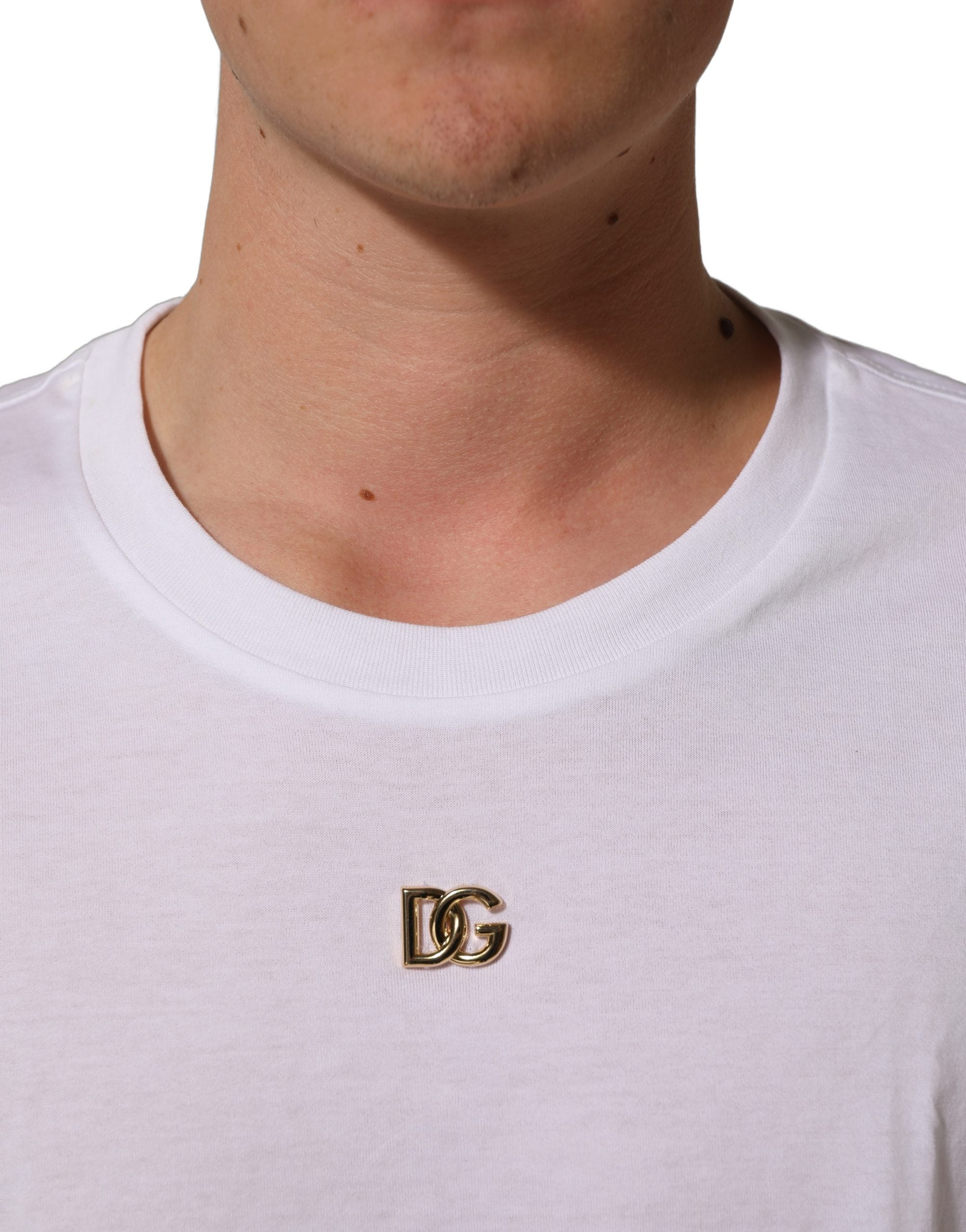 Dolce & Gabbana Weißes T-Shirt mit DG-Logo und kurzen Ärmeln aus Baumwolle-2