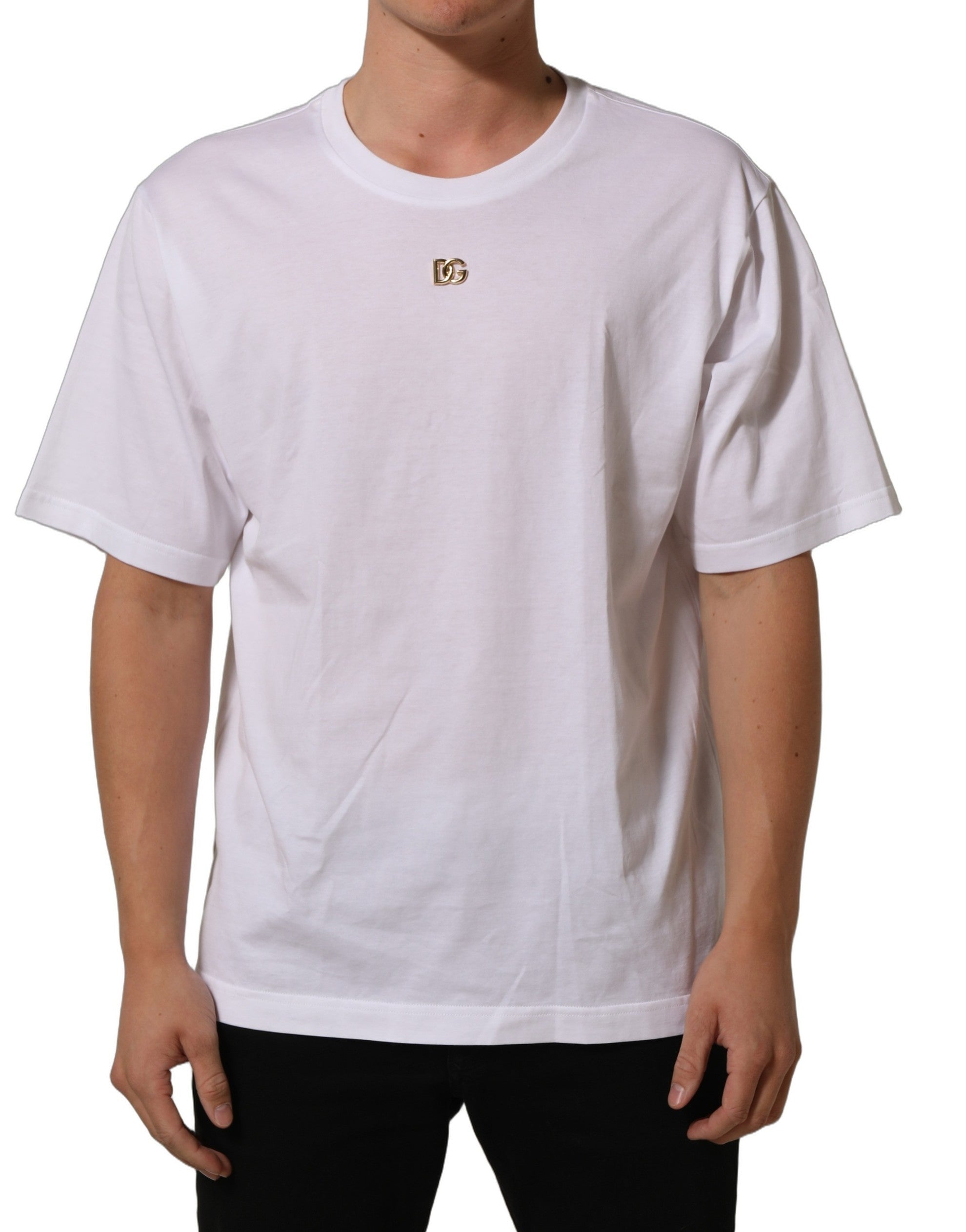 Dolce & Gabbana Weißes T-Shirt mit DG-Logo und kurzen Ärmeln aus Baumwolle-4