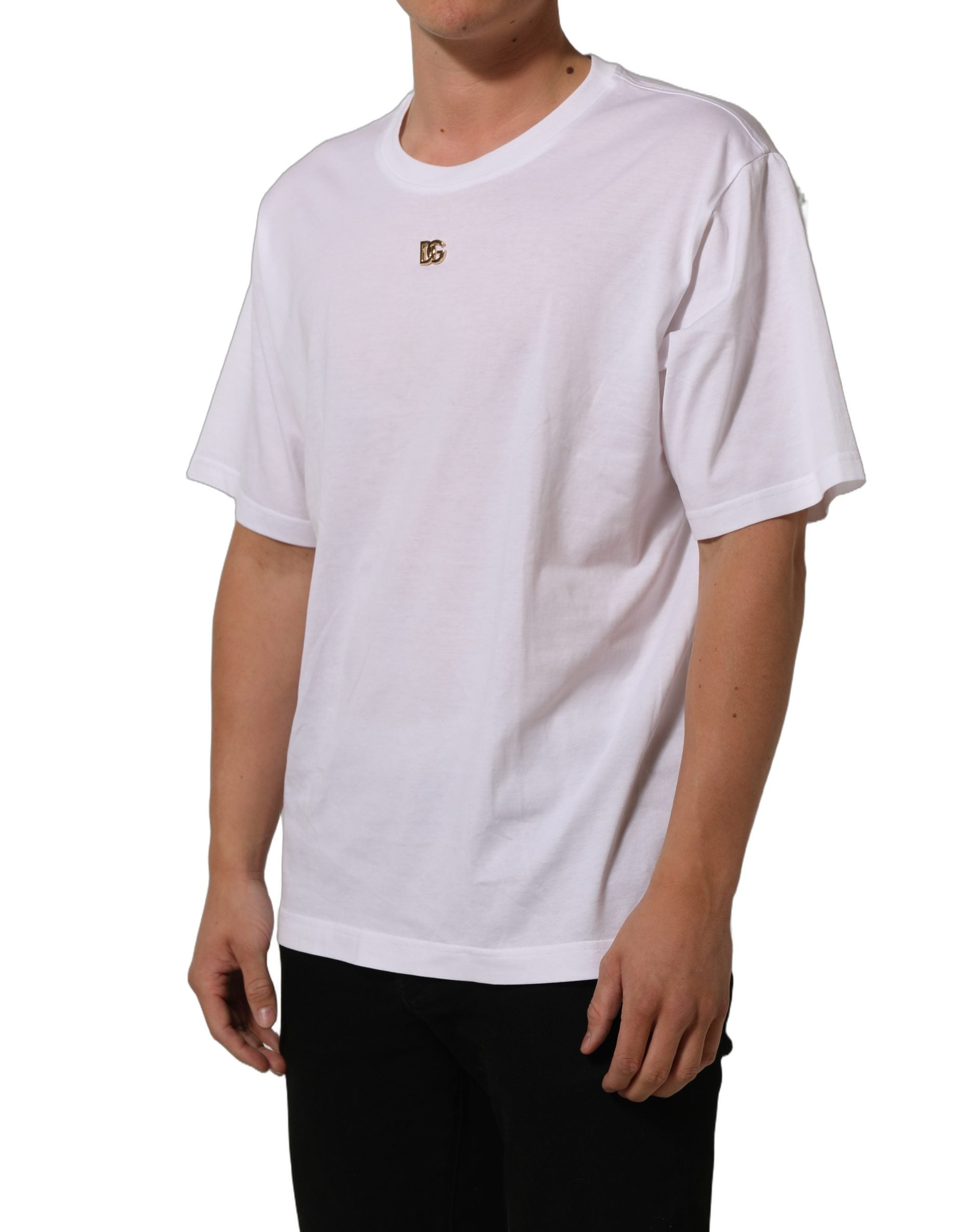 Dolce & Gabbana Weißes T-Shirt mit DG-Logo und kurzen Ärmeln aus Baumwolle-5