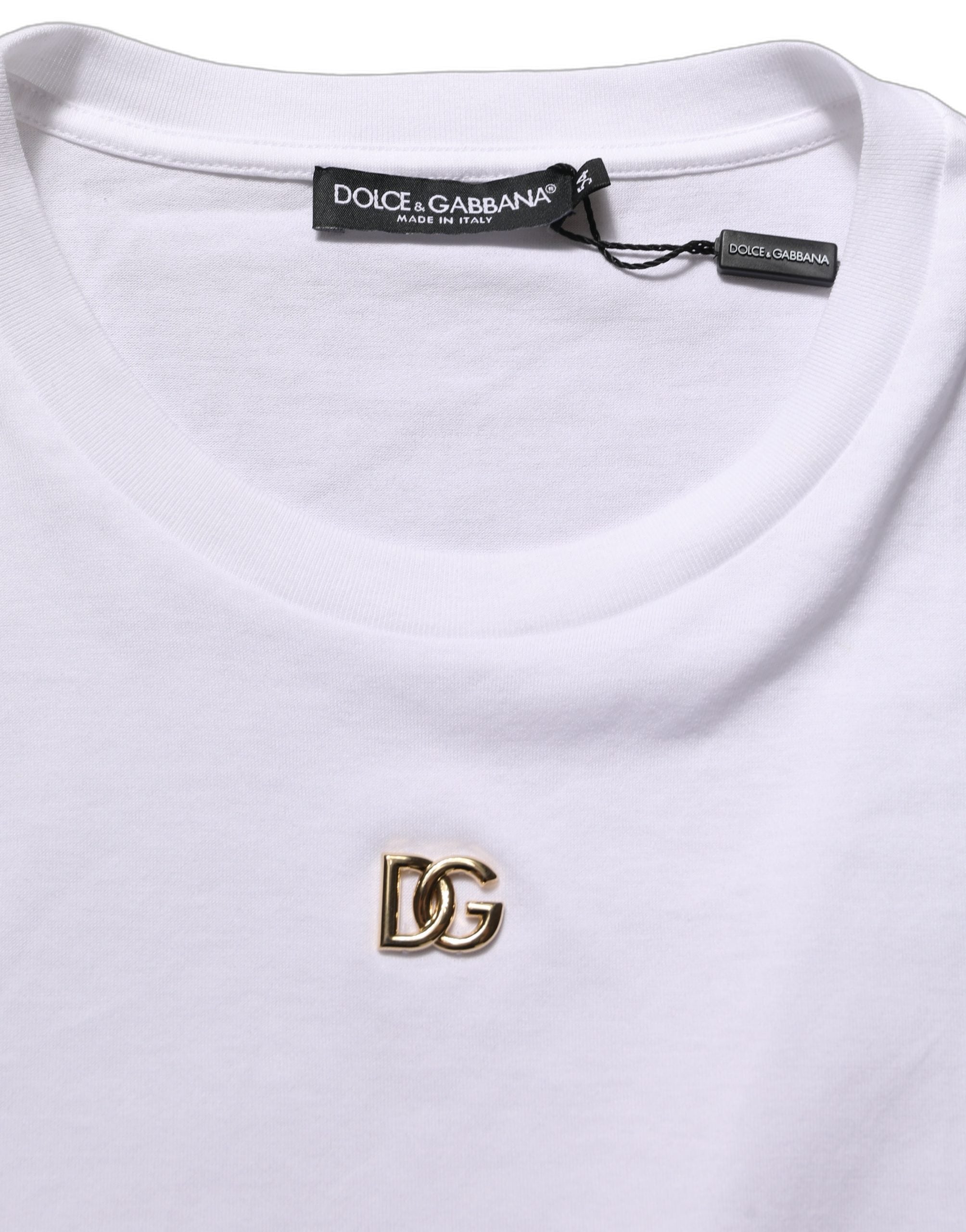 Dolce & Gabbana Weißes T-Shirt mit DG-Logo und kurzen Ärmeln aus Baumwolle-7