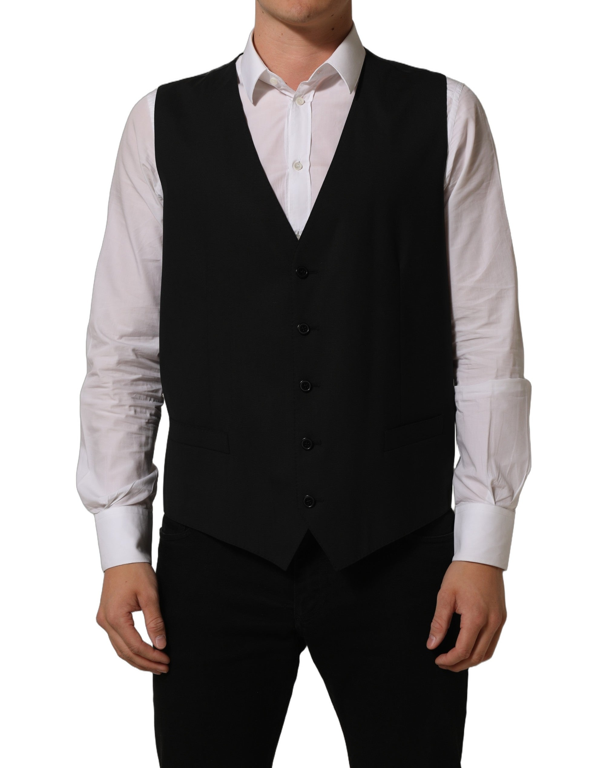 Dolce & Gabbana Schwarze Stretchweste aus Wolle Formelle Weste-4