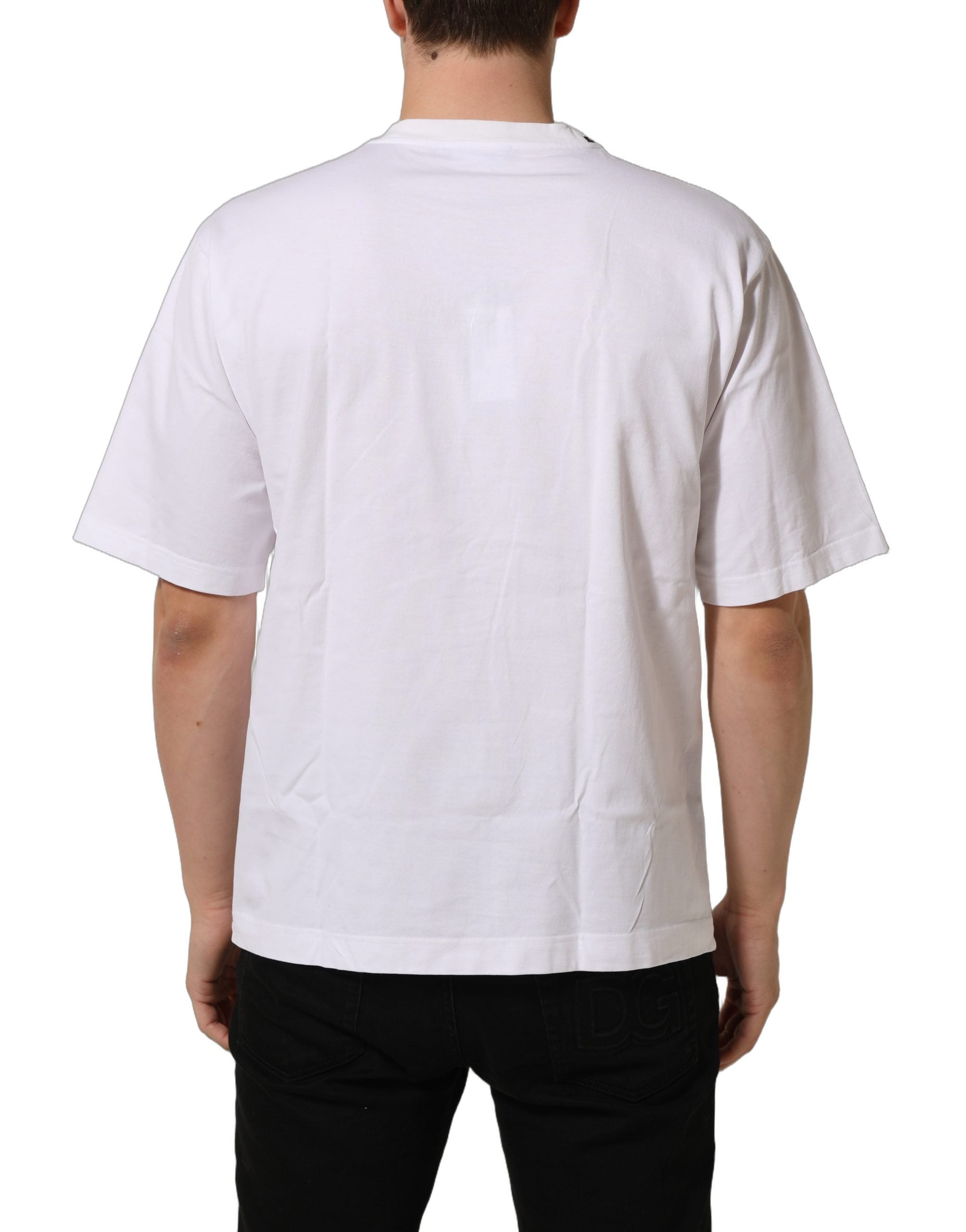 Dolce & Gabbana Weißes Baumwoll-T-Shirt mit Rundhalsausschnitt und Logo-Plakette-6