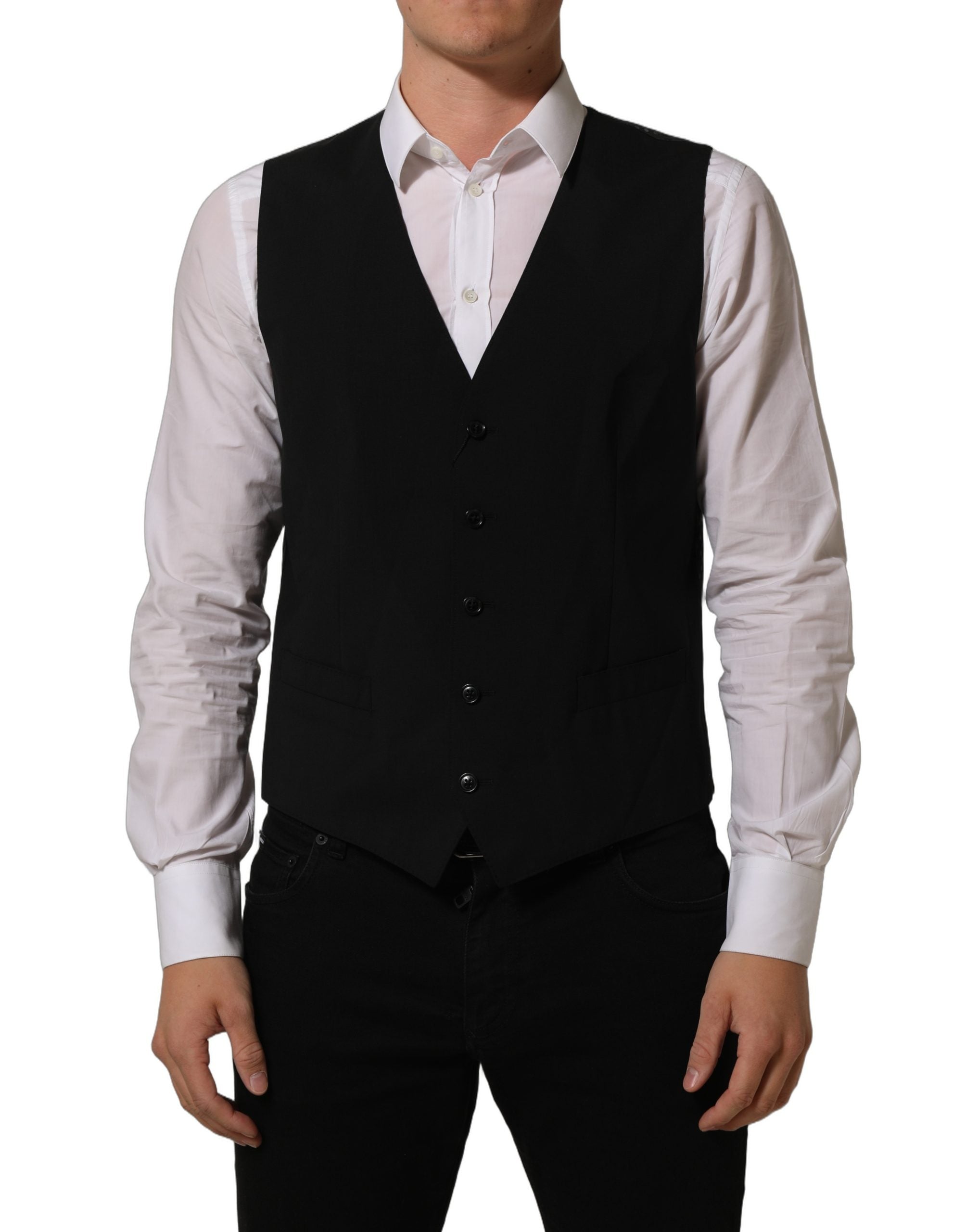 Dolce & Gabbana Schwarze Woll-Stretch-Weste Formal Dress Vest-4