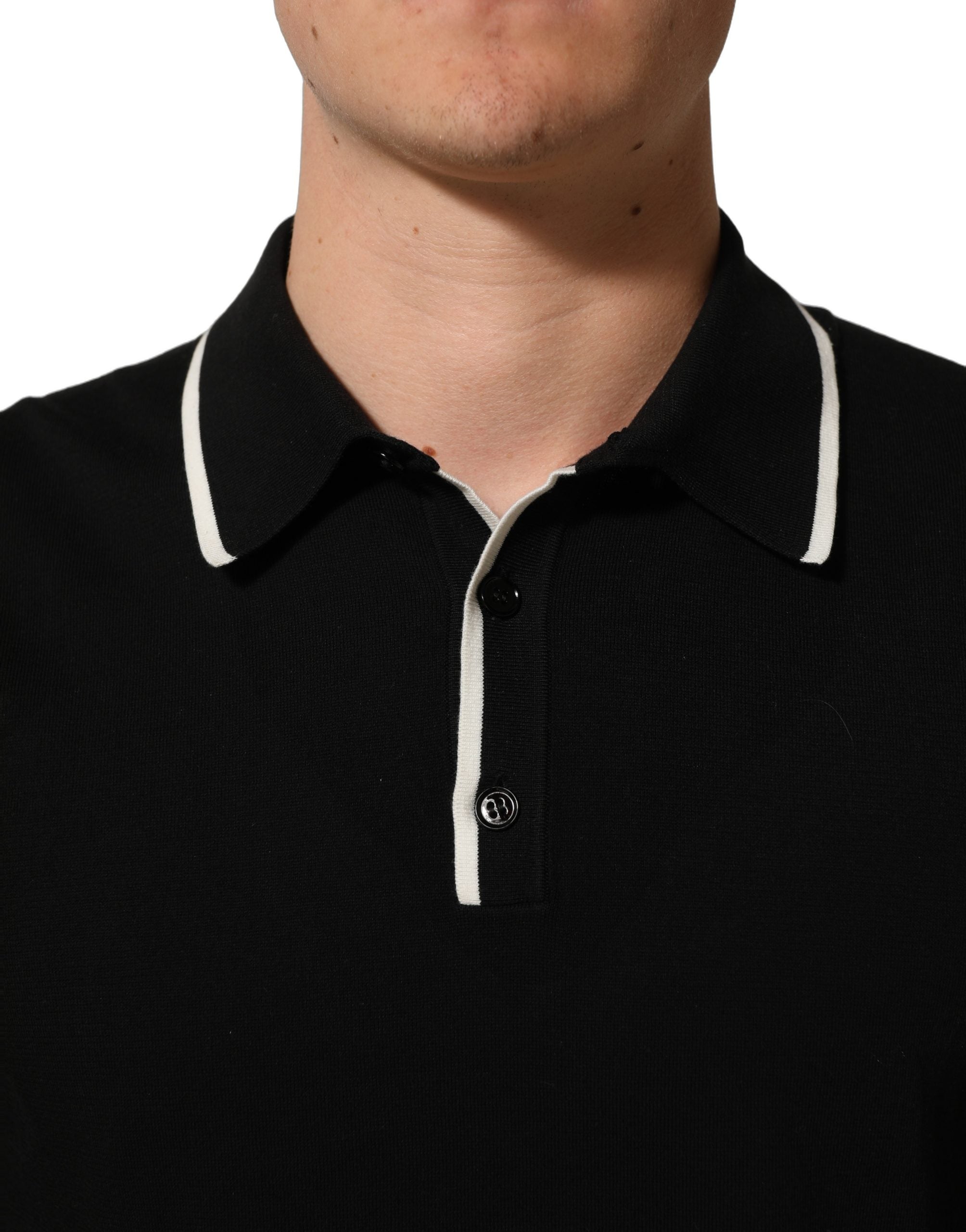Dolce & Gabbana Schwarzes Polo-Shirt aus Baumwolle mit Kragen und kurzen Ärmeln für Herren-2