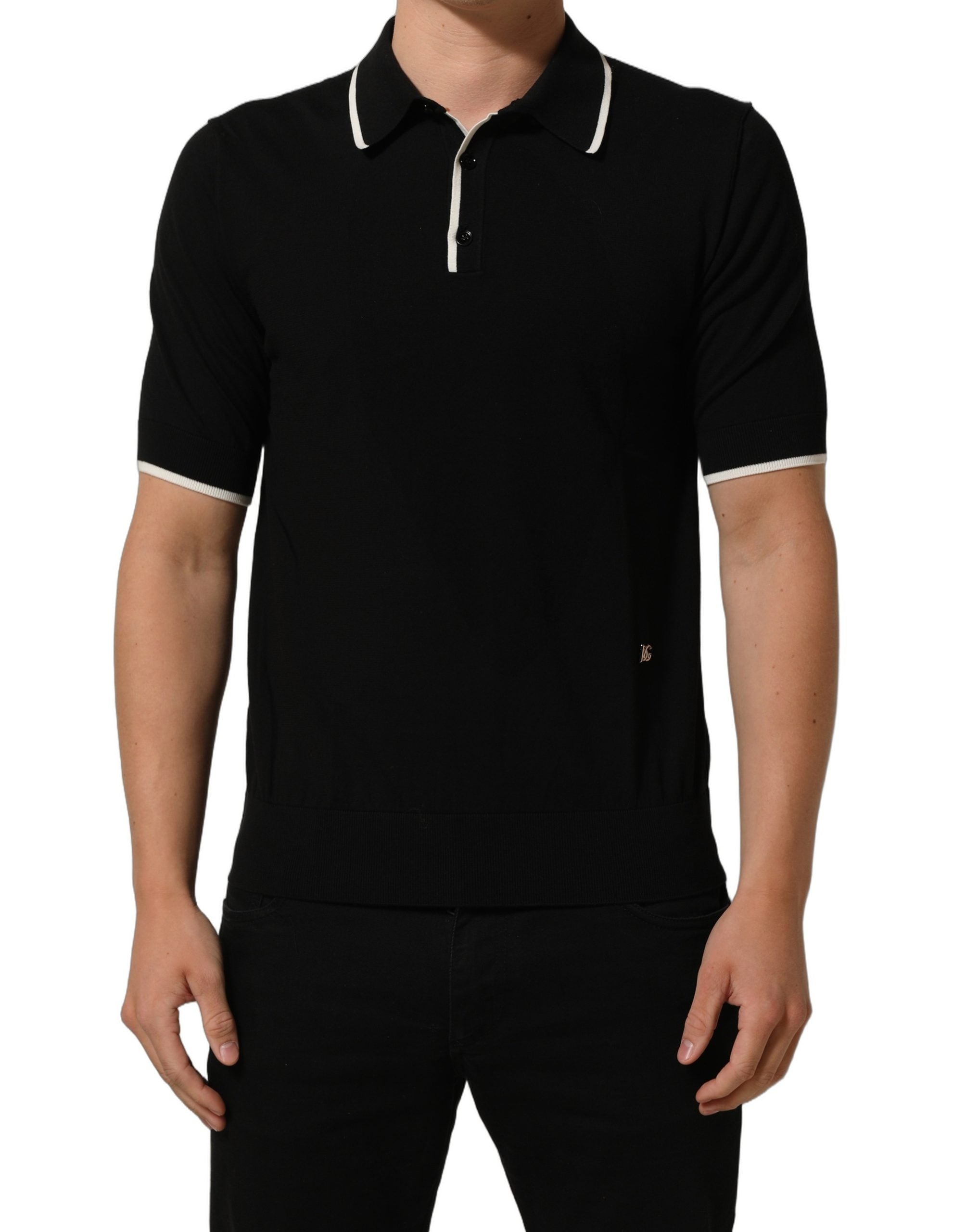 Dolce & Gabbana Schwarzes Polo-Shirt aus Baumwolle mit Kragen und kurzen Ärmeln für Herren-4