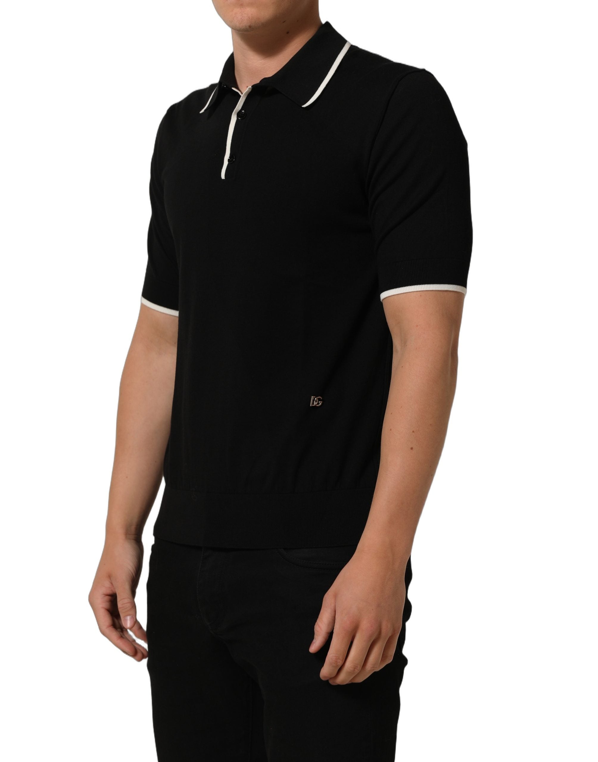 Dolce & Gabbana Schwarzes Polo-Shirt aus Baumwolle mit Kragen und kurzen Ärmeln für Herren-5