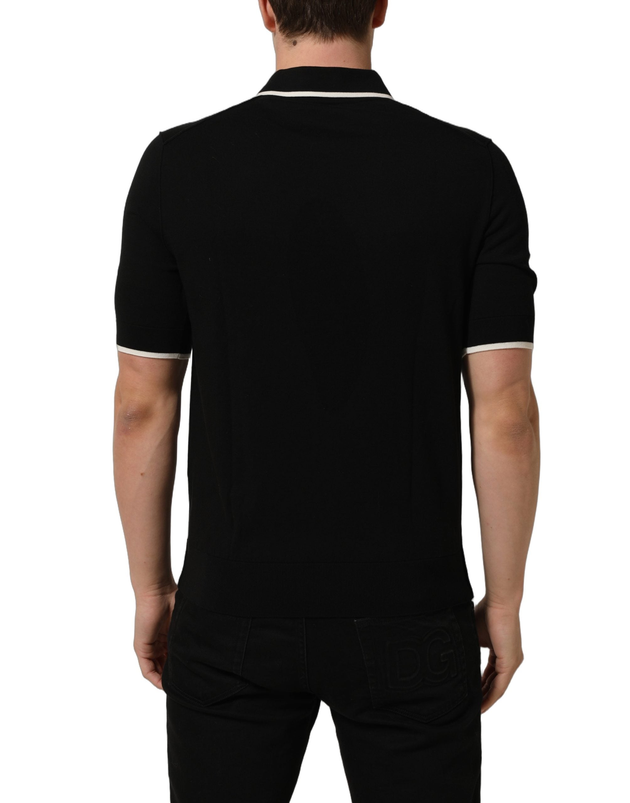 Dolce & Gabbana Schwarzes Polo-Shirt aus Baumwolle mit Kragen und kurzen Ärmeln für Herren-6