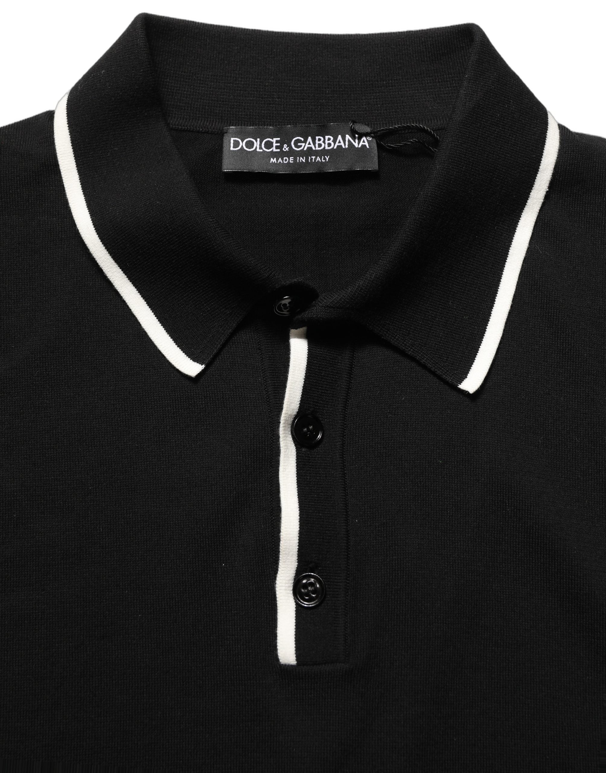 Dolce & Gabbana Schwarzes Polo-Shirt aus Baumwolle mit Kragen und kurzen Ärmeln für Herren-7