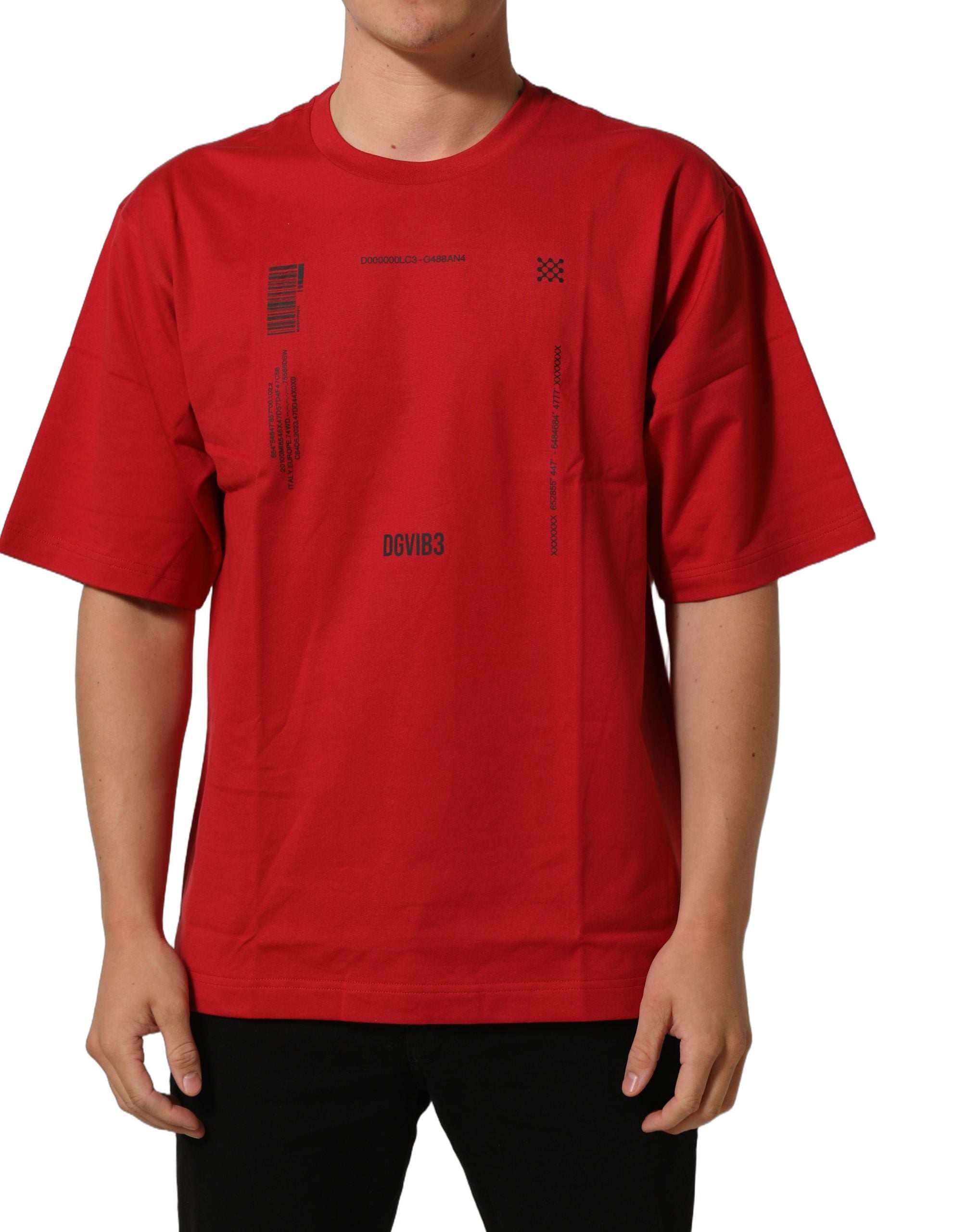 Dolce & Gabbana Rotes T-Shirt mit Rundhalsausschnitt und Grafikdruck aus Baumwolle-5