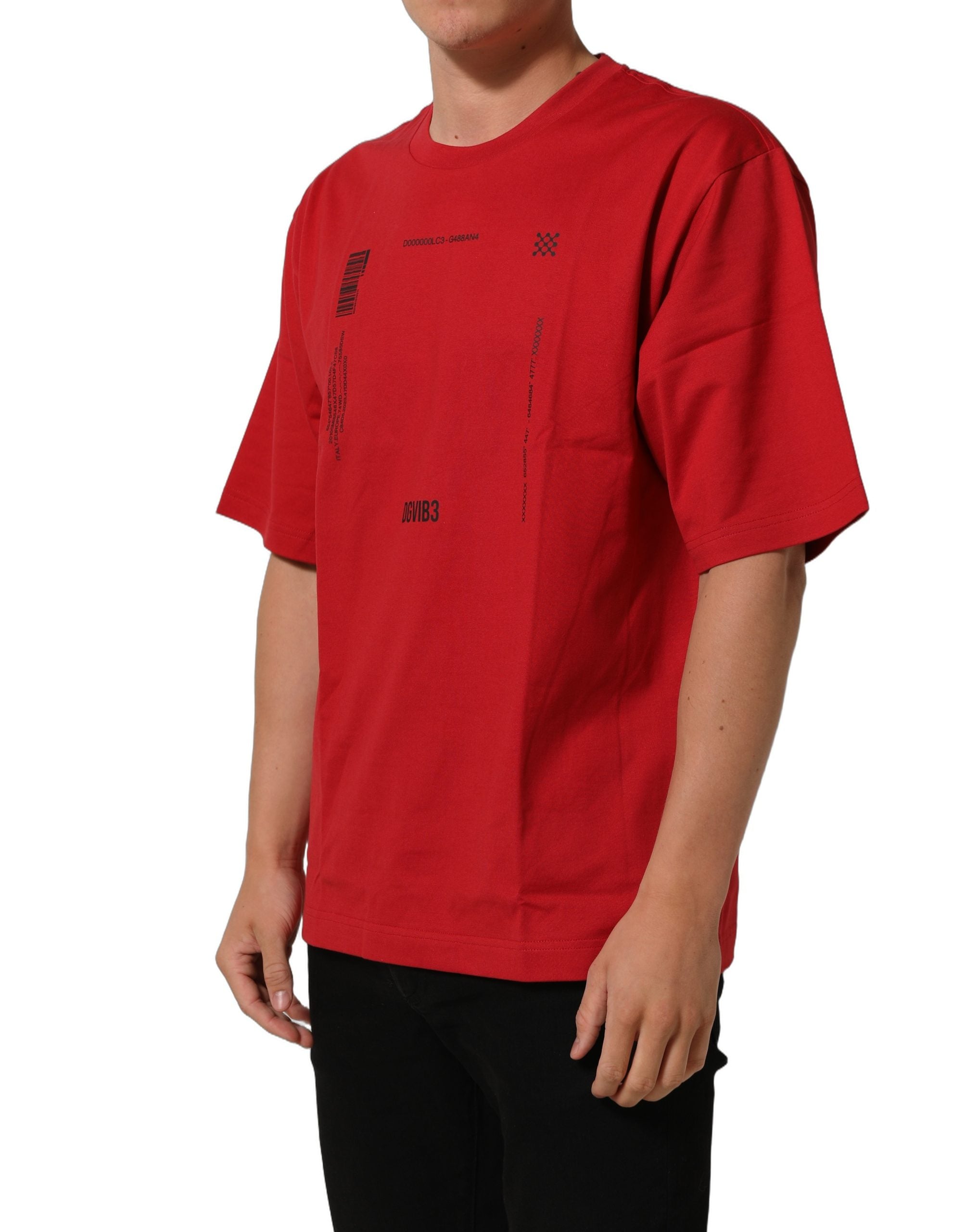 Dolce & Gabbana Rotes T-Shirt mit Rundhalsausschnitt und Grafikdruck aus Baumwolle-6