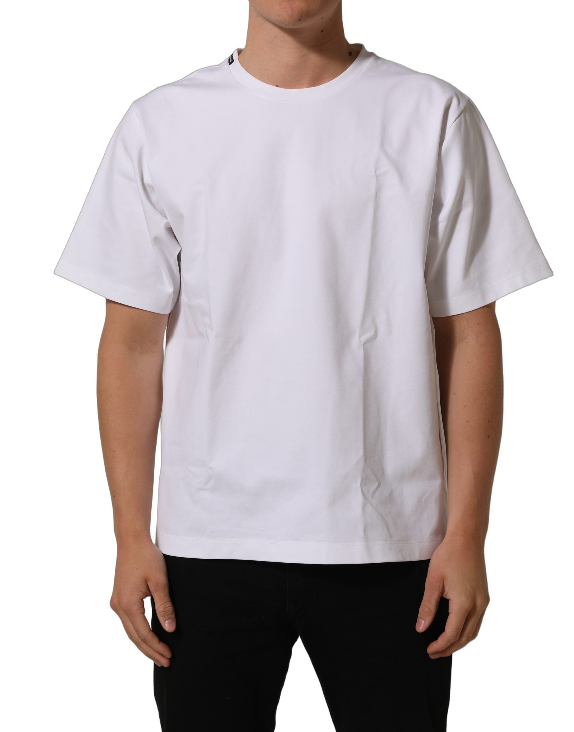 Dolce & Gabbana Weißes Baumwoll-T-Shirt mit kurzen Ärmeln und Rundhalsausschnitt-3