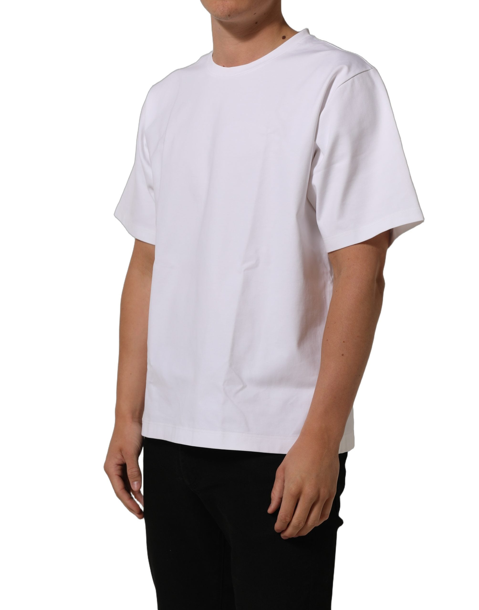 Dolce & Gabbana Weißes Baumwoll-T-Shirt mit kurzen Ärmeln und Rundhalsausschnitt-5