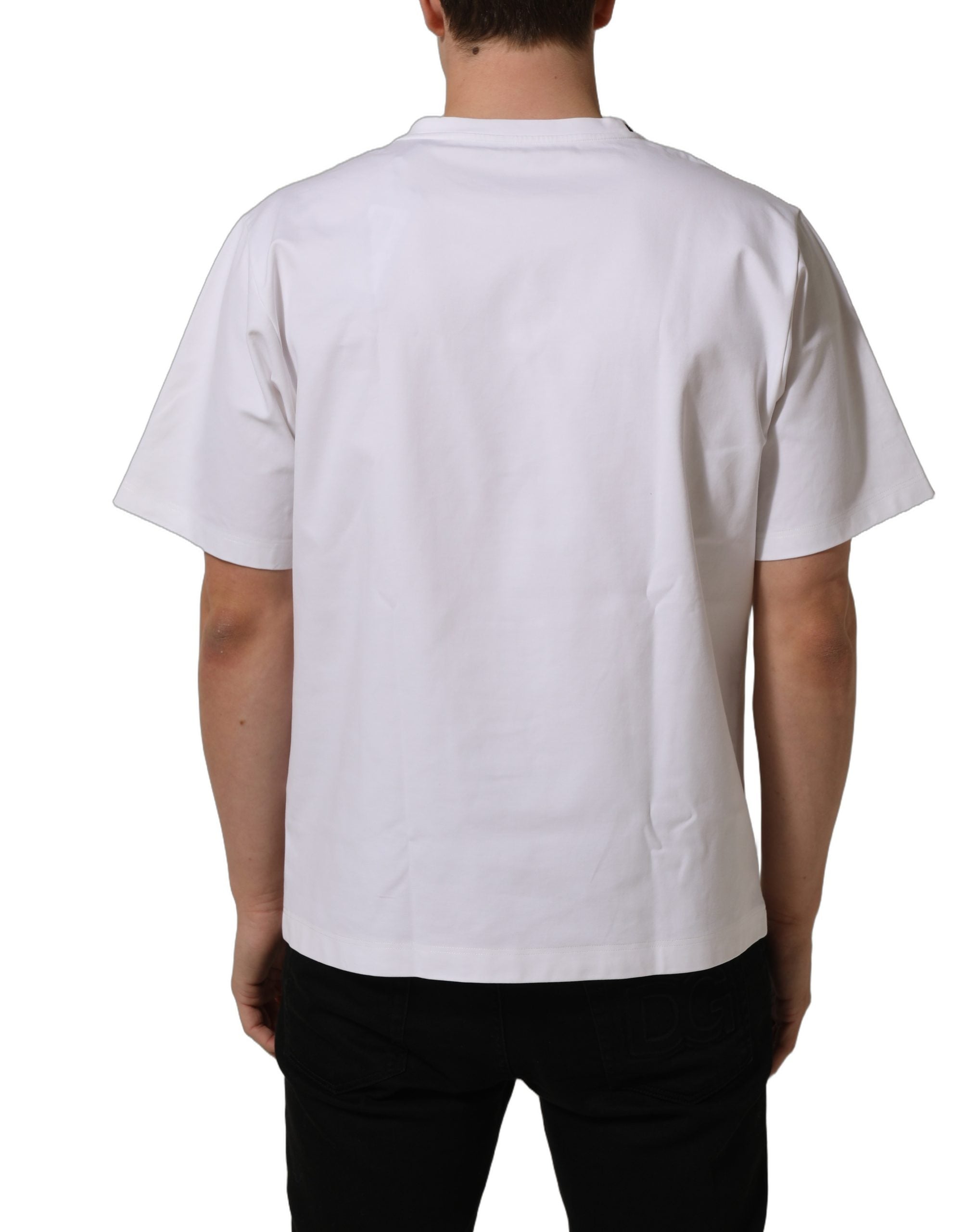 Dolce & Gabbana Weißes Baumwoll-T-Shirt mit kurzen Ärmeln und Rundhalsausschnitt-6