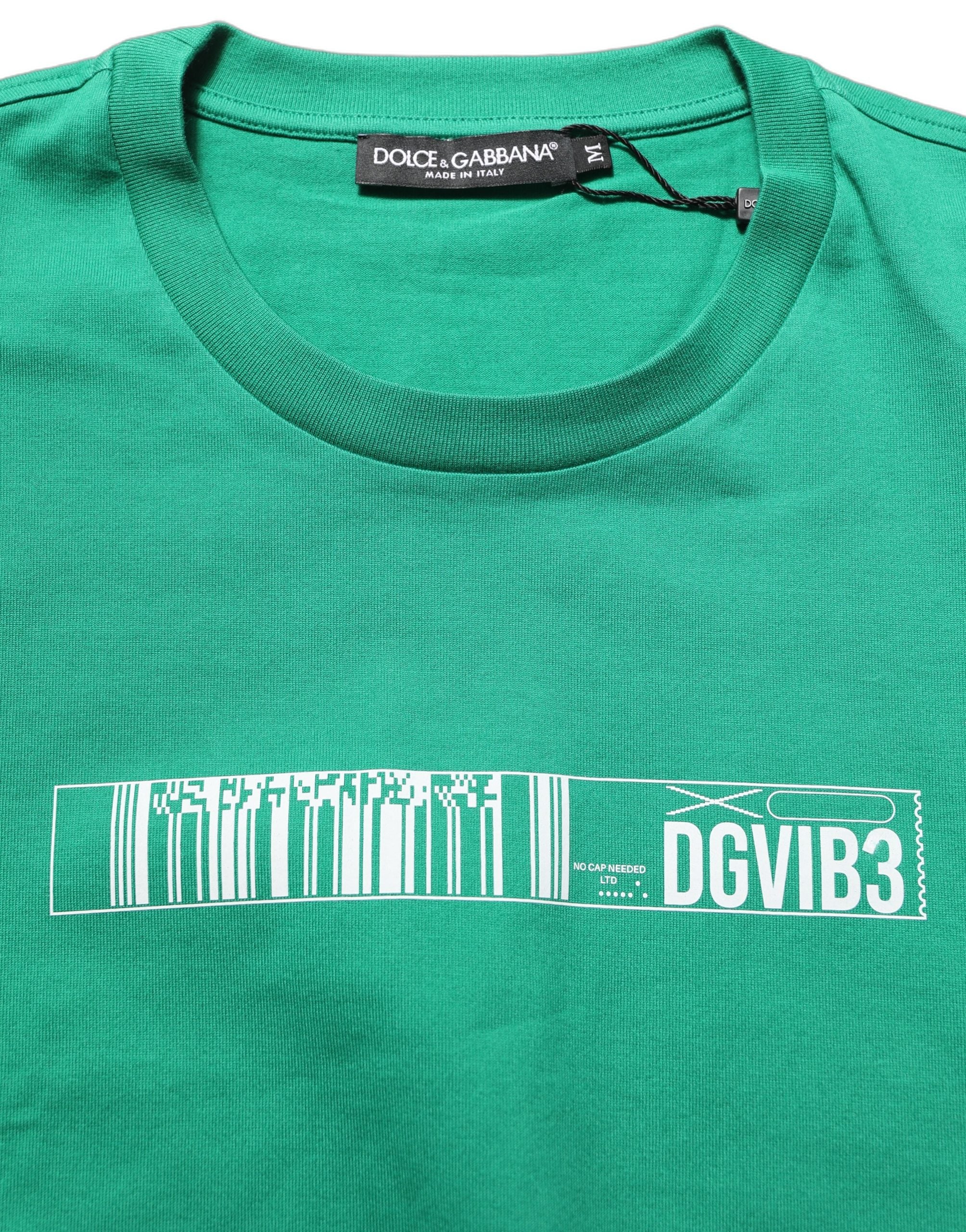 Dolce & Gabbana Grünes Baumwoll-T-Shirt mit DGVIB3-Print und Rundhalsausschnitt-1