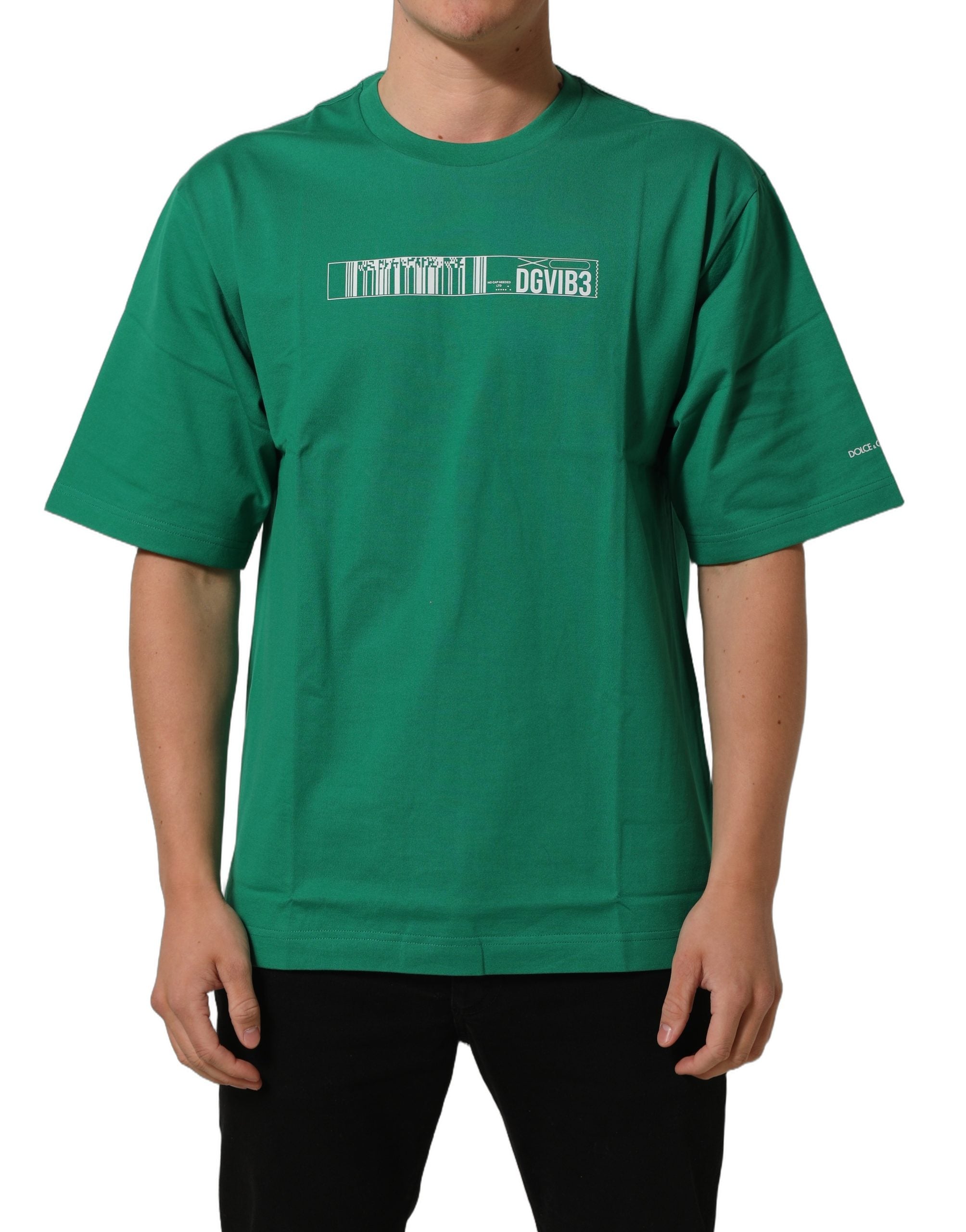 Dolce & Gabbana Grünes Baumwoll-T-Shirt mit DGVIB3-Print und Rundhalsausschnitt-3