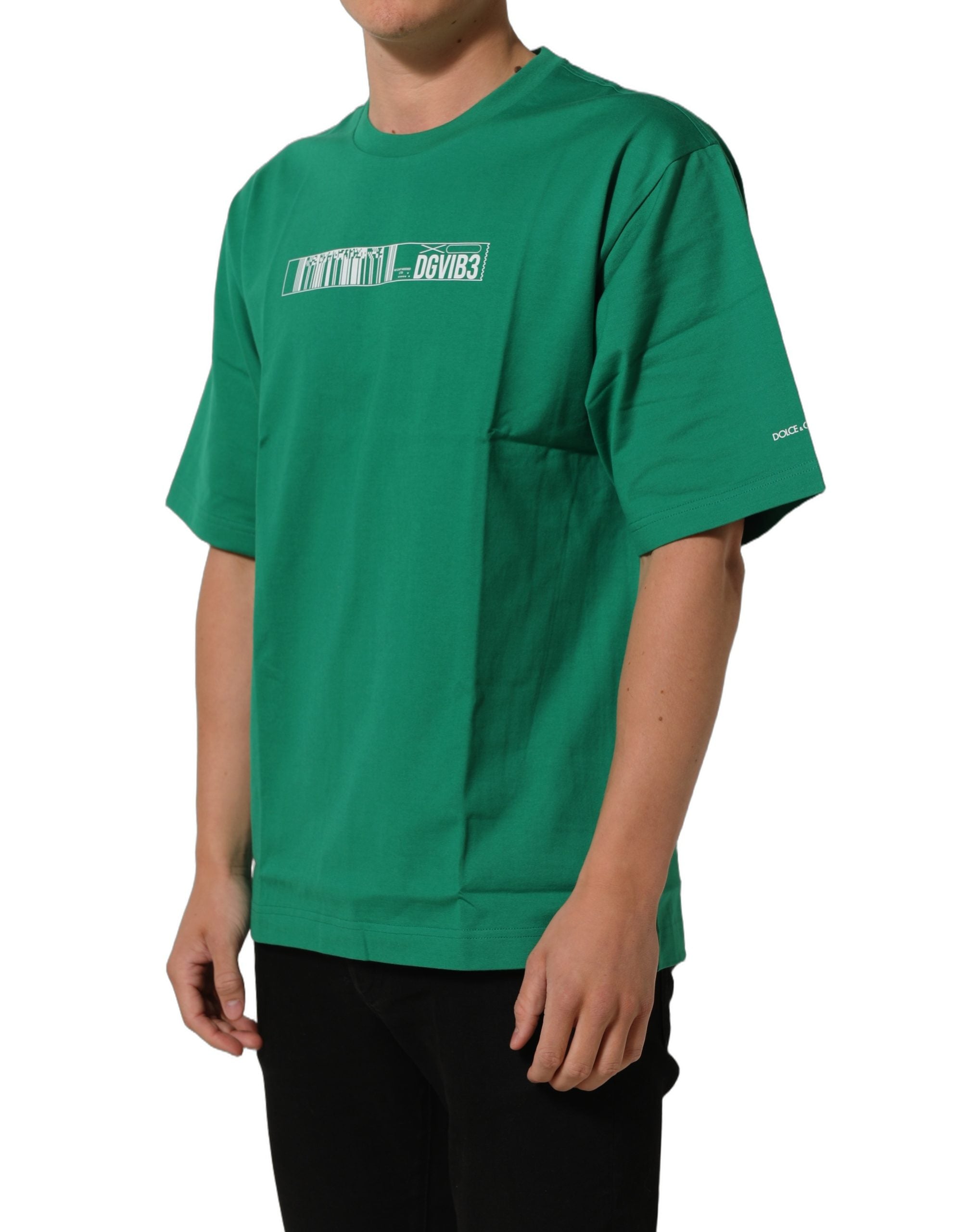 Dolce & Gabbana Grünes Baumwoll-T-Shirt mit DGVIB3-Print und Rundhalsausschnitt-5