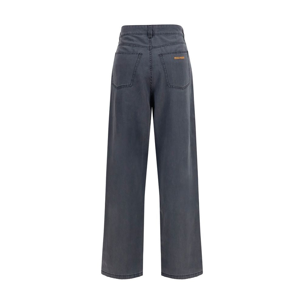Miu Miu Schwarze Baumwoll-Jeans mit geradem Bein-2