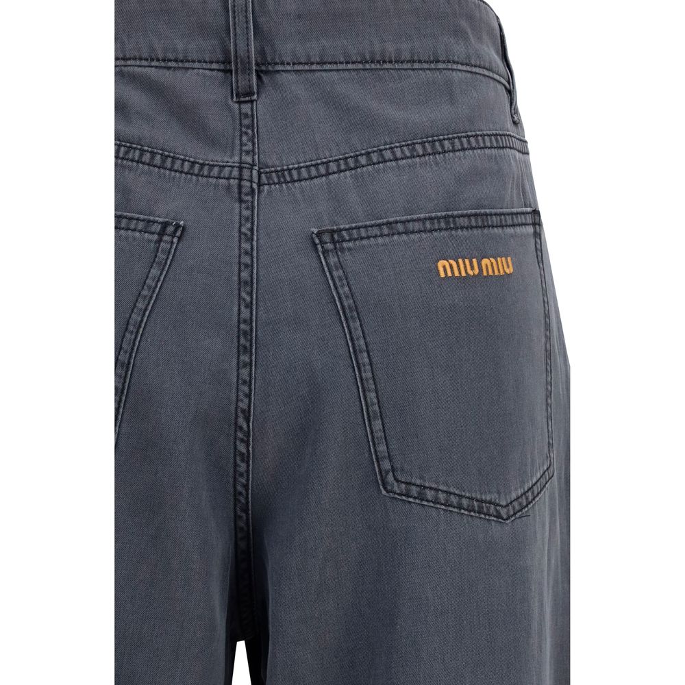 Miu Miu Schwarze Baumwoll-Jeans mit geradem Bein-3