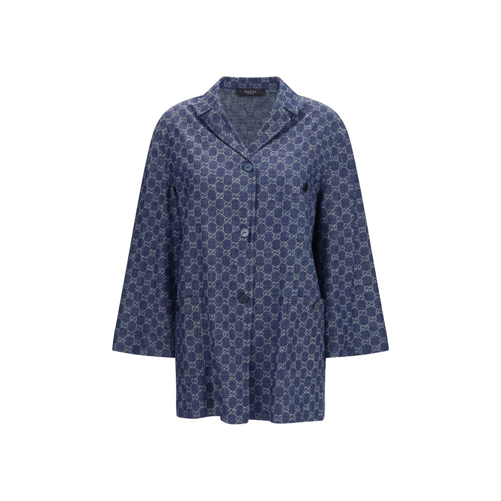 Gucci Blaue Baumwolljacke in voller Länge-1